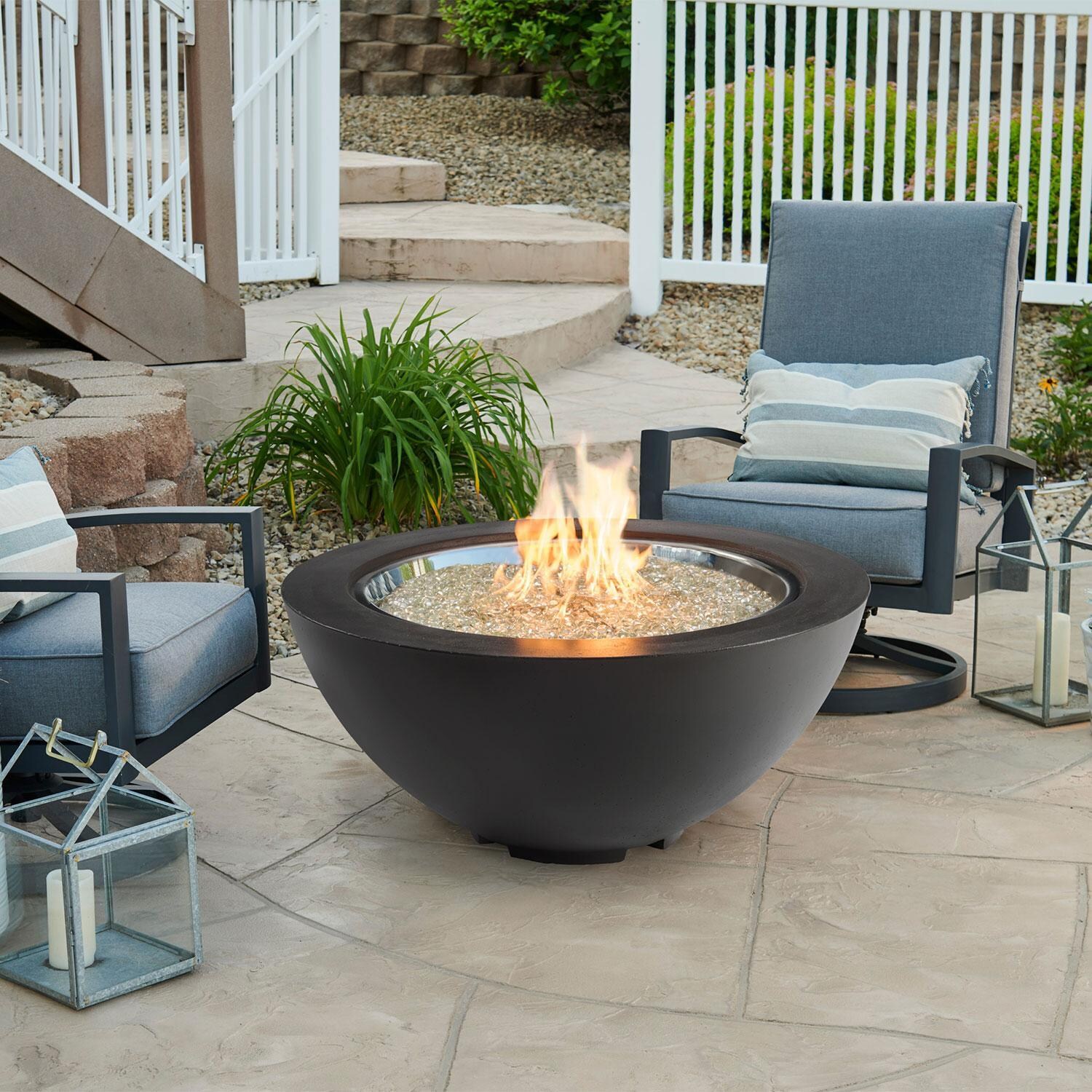 Villa View 42 Inch Round GFRC Propane Fire Bowl w/ Electronic Ignition in Midnight Mist by Lakeview Outdoor Designs