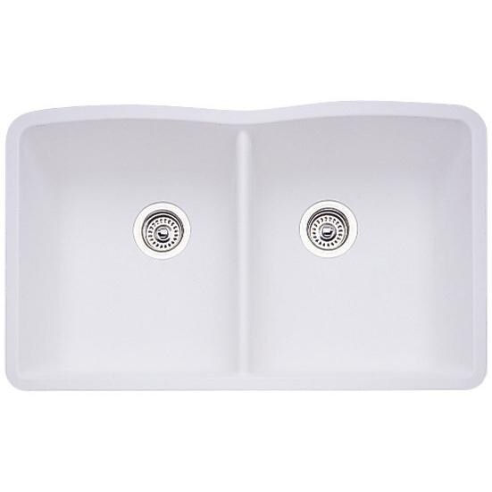 Blanco Diamond 32 X 19 Silgranit II Equal Double Bowl Undermount Sink - White - 440185 (Shown With Drain - Not Included) thumbnail