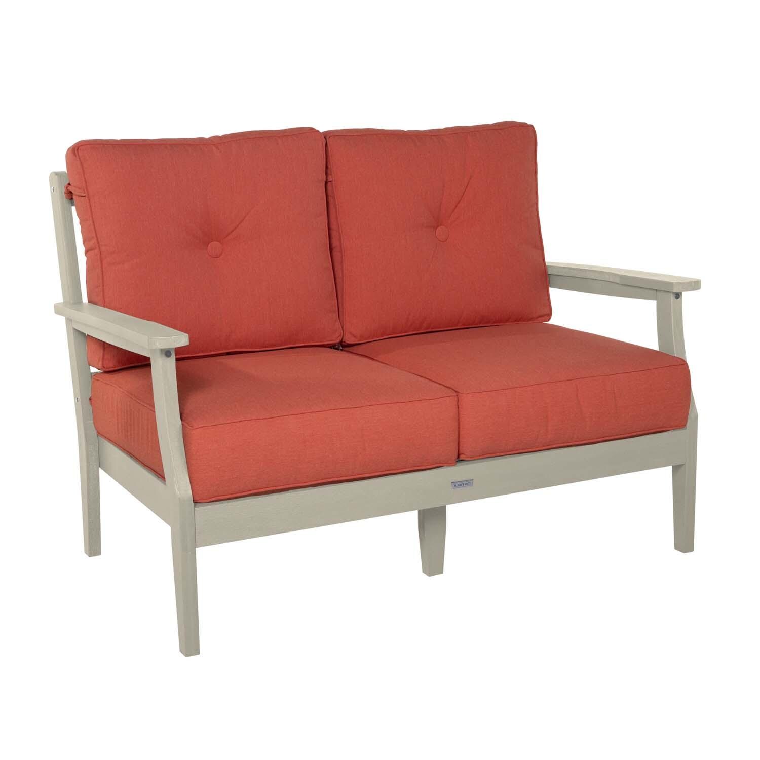 Blushing Bay 2 Person Recycled Plastic Loveseat in Canvas Persimmon/Whitewash by Lakeview Outdoor Designs - Left Angled - White Background thumbnail