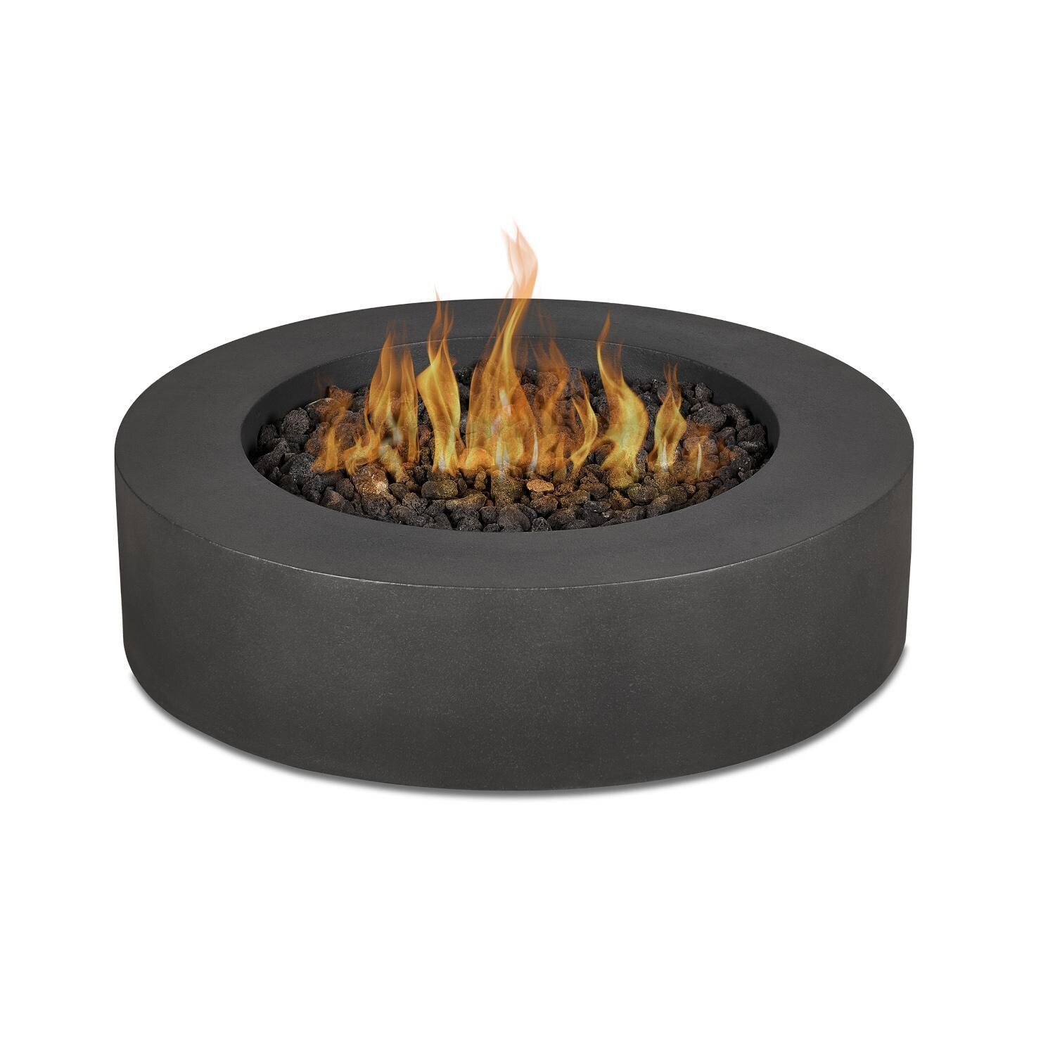 Hillview Bay 2715LP-CBN 43 Inch Round Glass Fiber Reinforced Concrete Propane Fire Pit Table in Carbon by BBQGuys Signature - Top View - White Background thumbnail