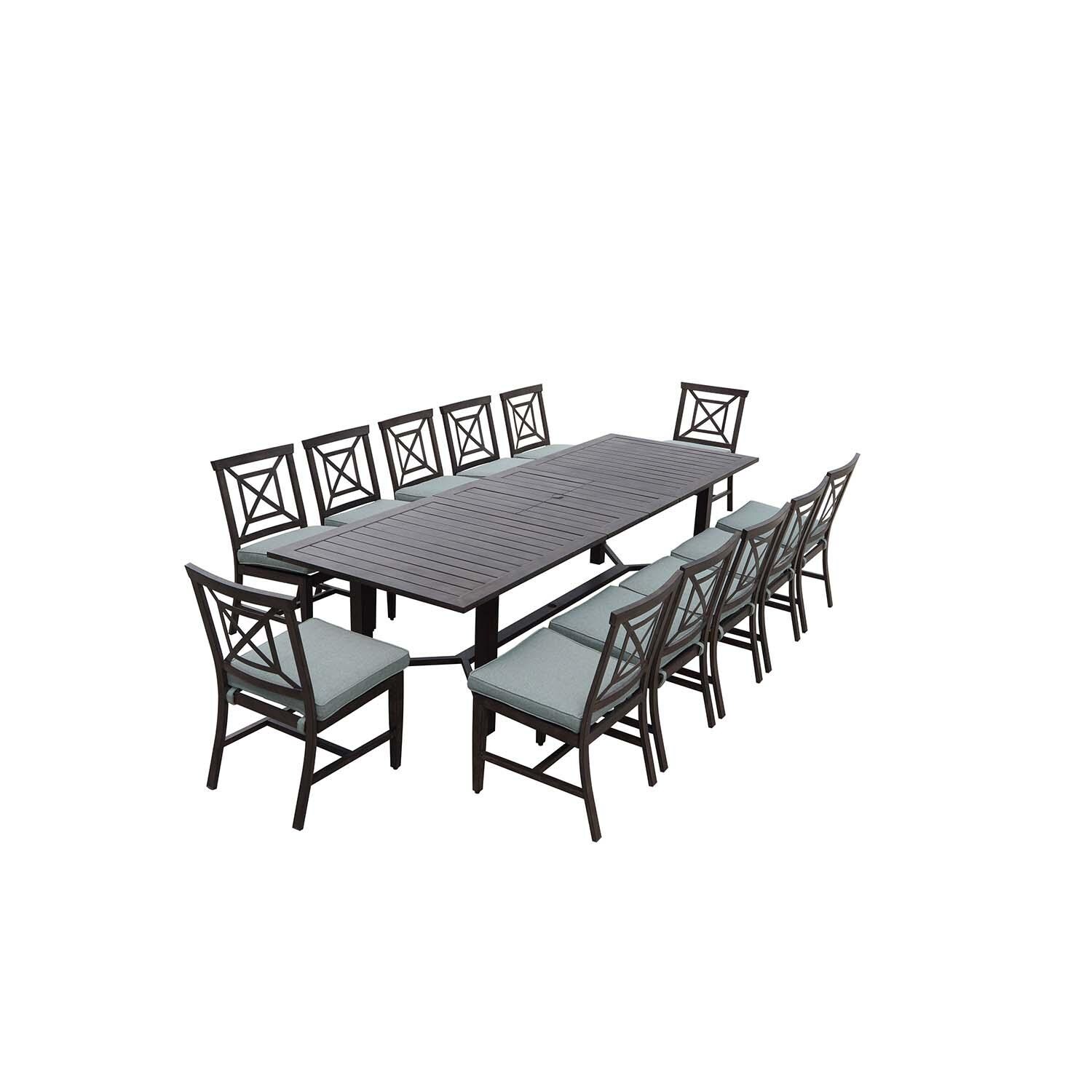 Atlantis 13 Pc Aluminum Dining Set w/ 118 Inch Table and Spa Cushions in Walnut By Darlee - White Background thumbnail