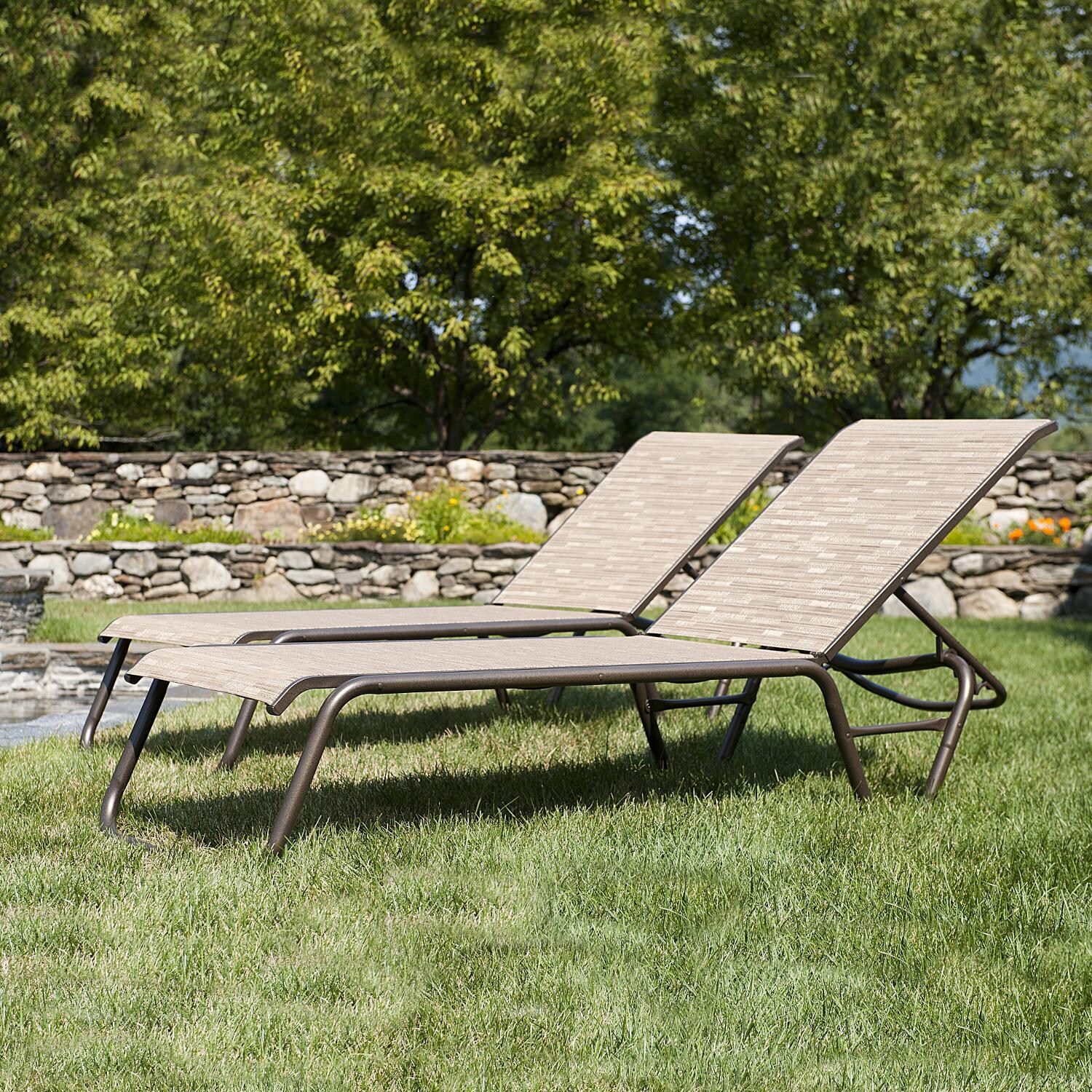 Gardenella 2 Piece Aluminum Stacking Chaise Lounge Set With Sling Seating By Telescope Casual - Textured Aged Bronze/Bark