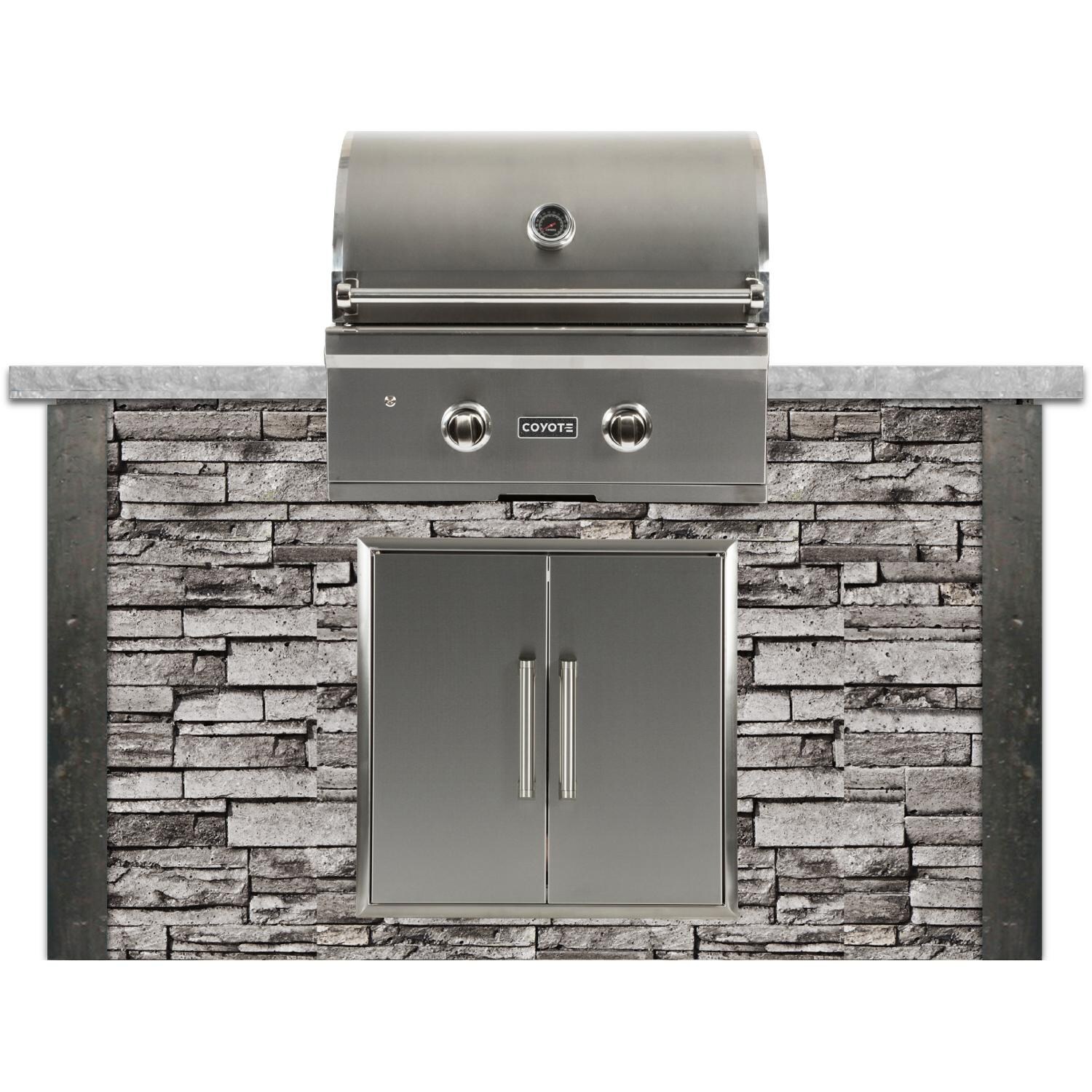 Coyote Ready To Assemble 5 Ft Outdoor Kitchen Island With 28 Inch C Series Propane Gas Grill Stacked Stone Stone Gray Rtac G5 Sg C1c28lp Bbqguys