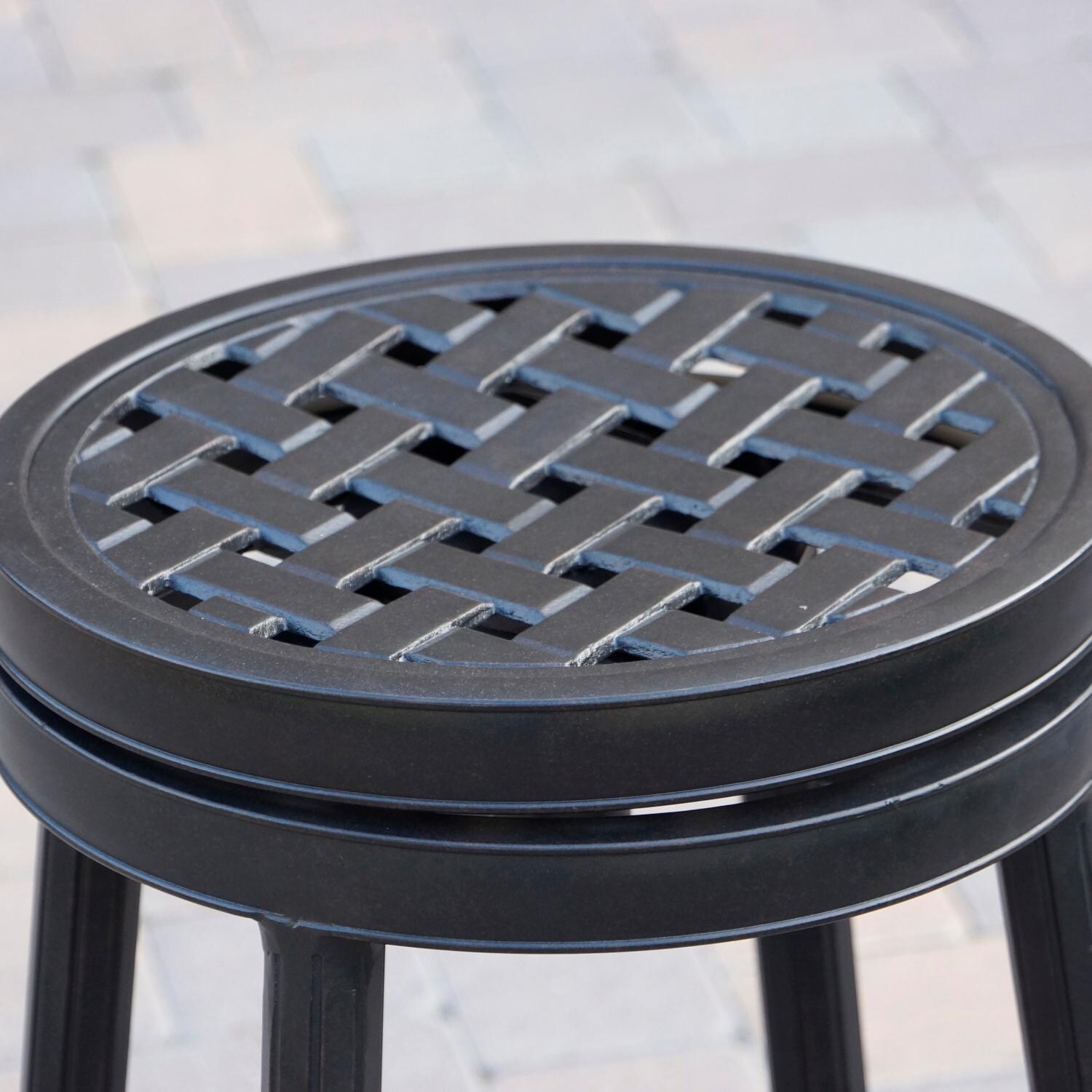 Darlee 1210-7-6 Classic 6 Piece Cast Aluminum Backless Swivel Bar Darlee Stool Set W/ Sesame Cushions - Frame Detail thumbnail