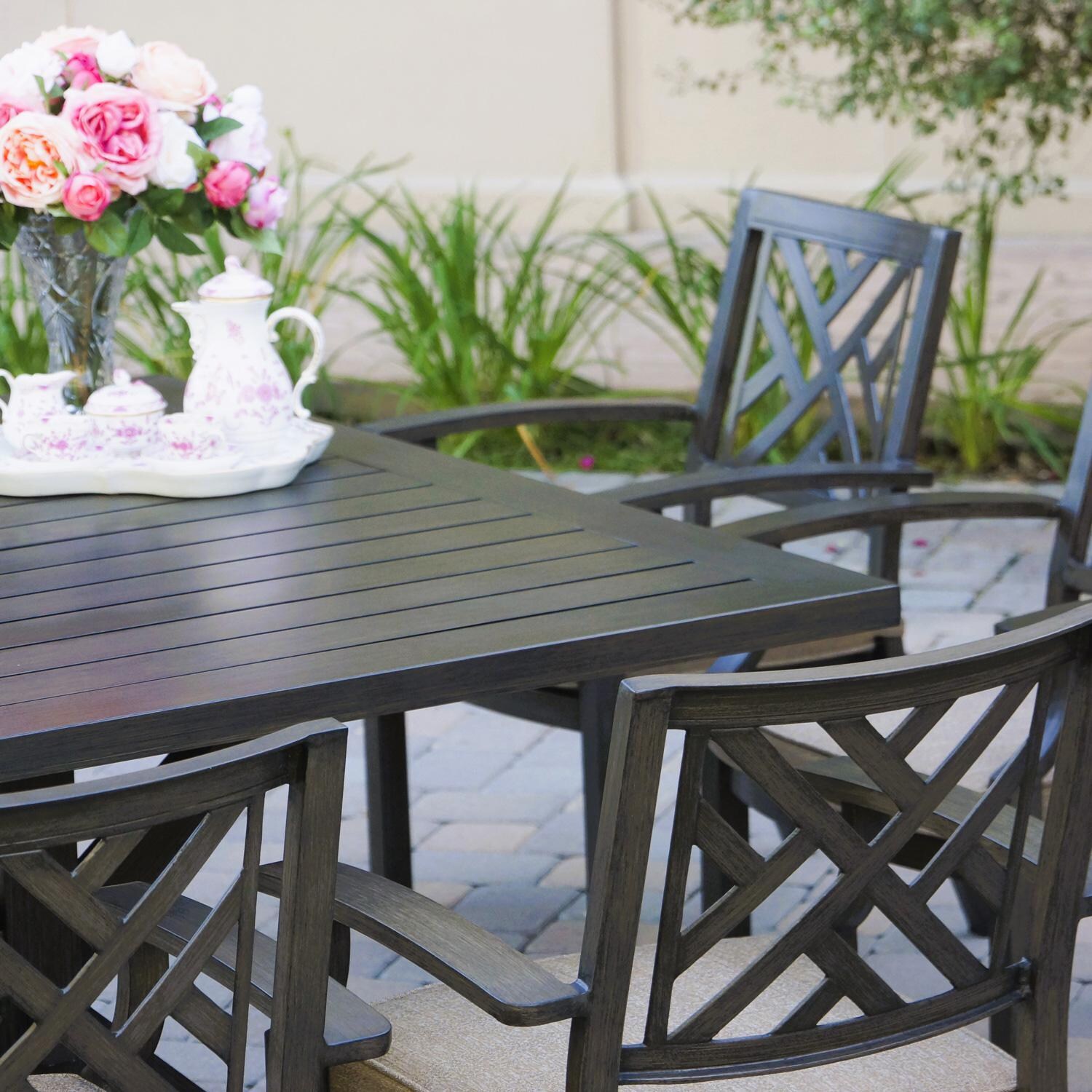 Darlee Brooklyn 9 Piece Patio Dining Set W/ 60-Inch Square Dining Table & Sesame Cushions - Table Detail thumbnail