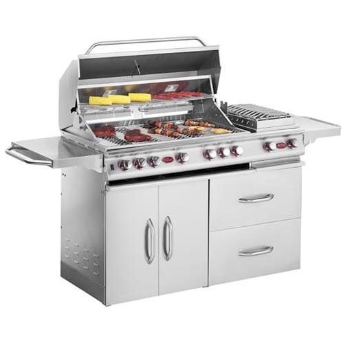 Cal Flame Gas Grills 40 Inch 5 Burner Propane Gas BBQ Grill On Cart With Double Side Burner