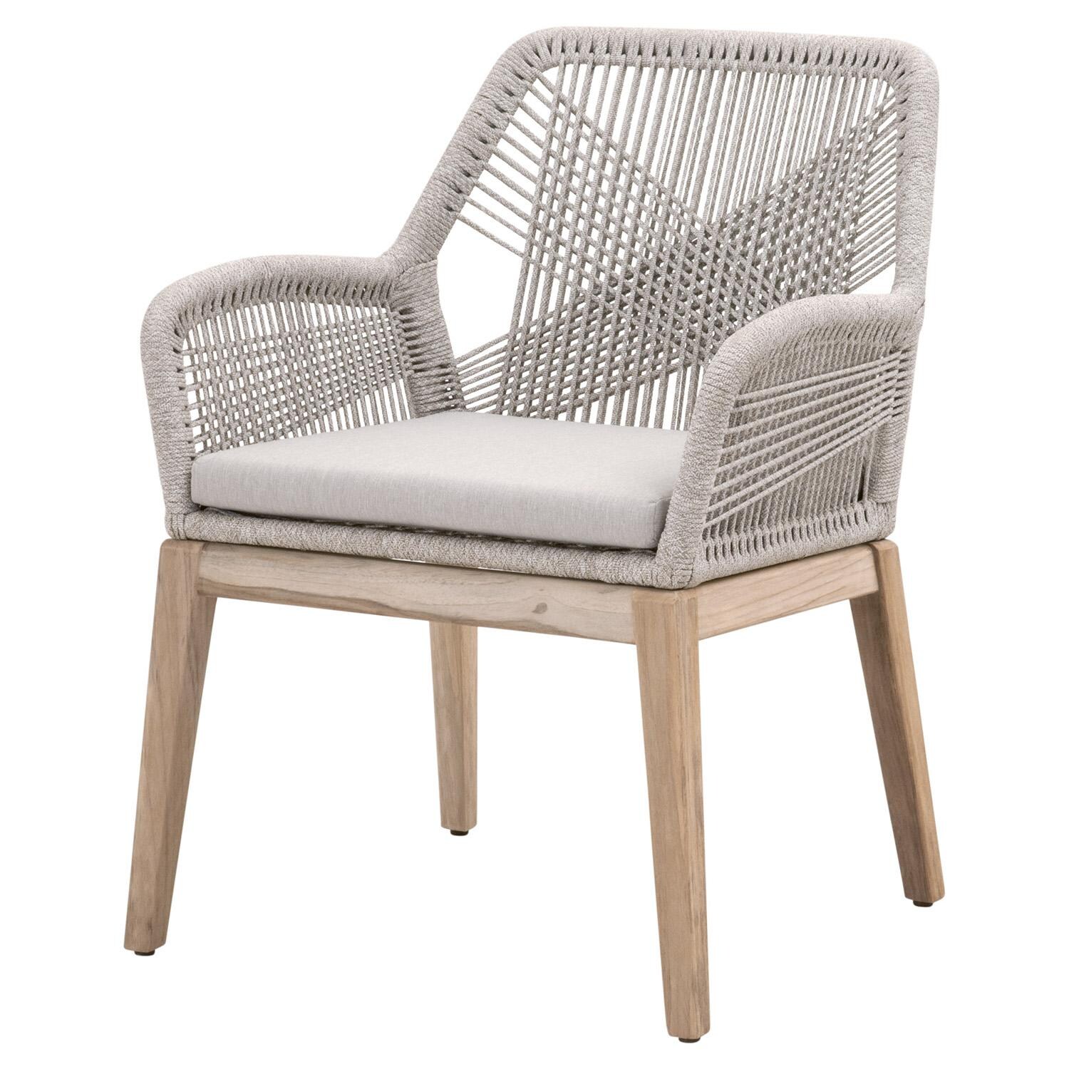 Lakeview Peninsula Way 2 Pc Woven Rope Dining Arm Chair in Taupe & White - Angled View thumbnail
