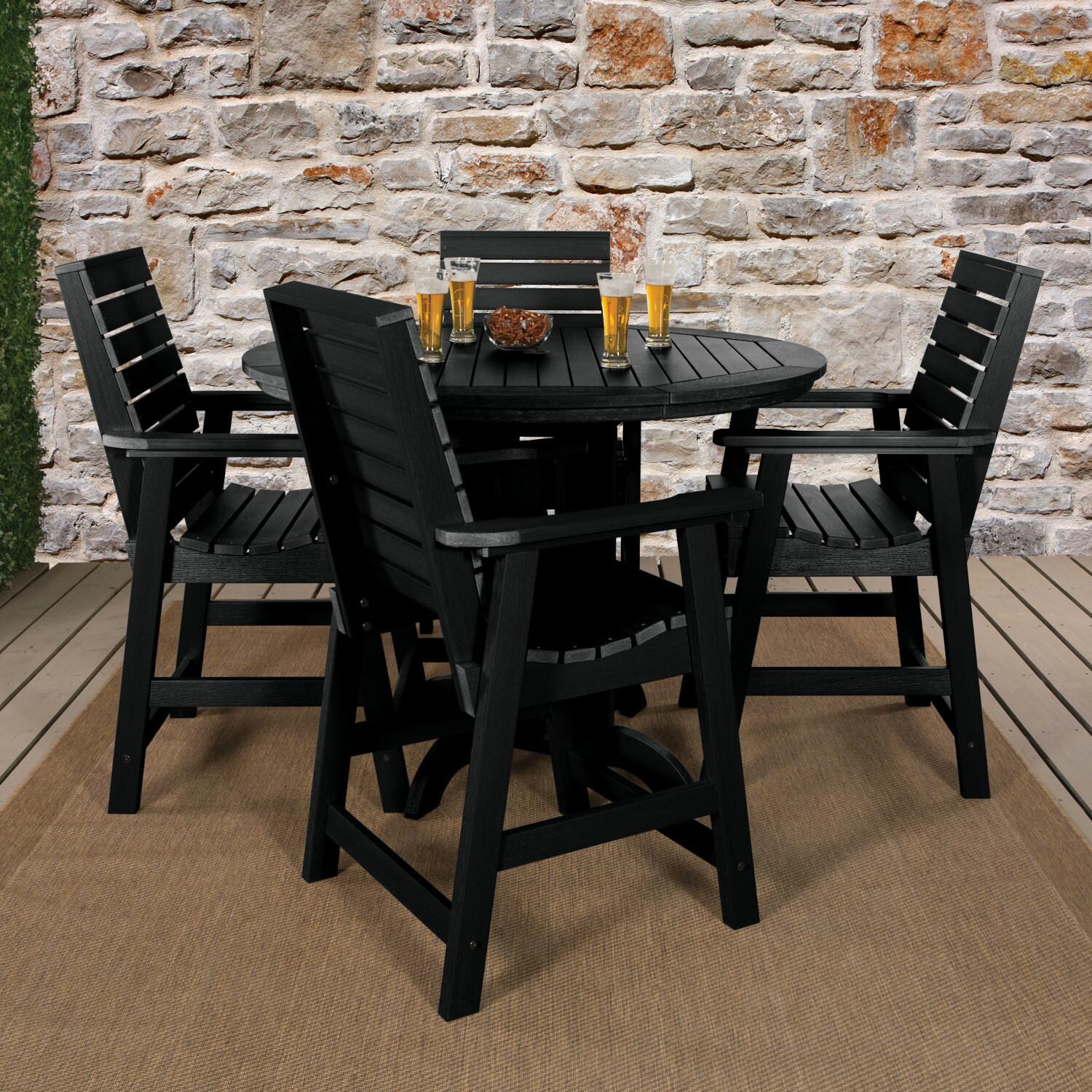 Highwood USA Weatherly 5 Piece Round Dining Set - Counter Height - Black image