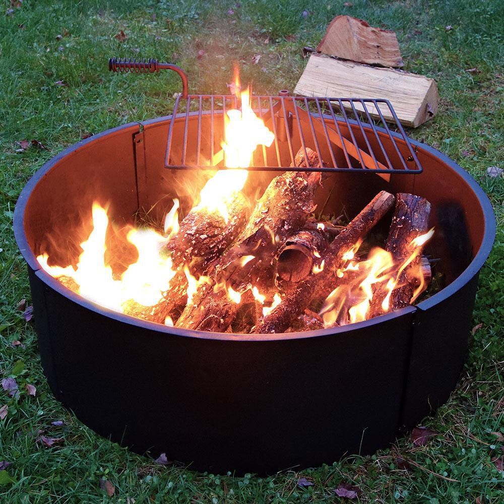 36 Inch Round Steel Wood Burning Fire Pit W/Rotating Cooking Grate By ...