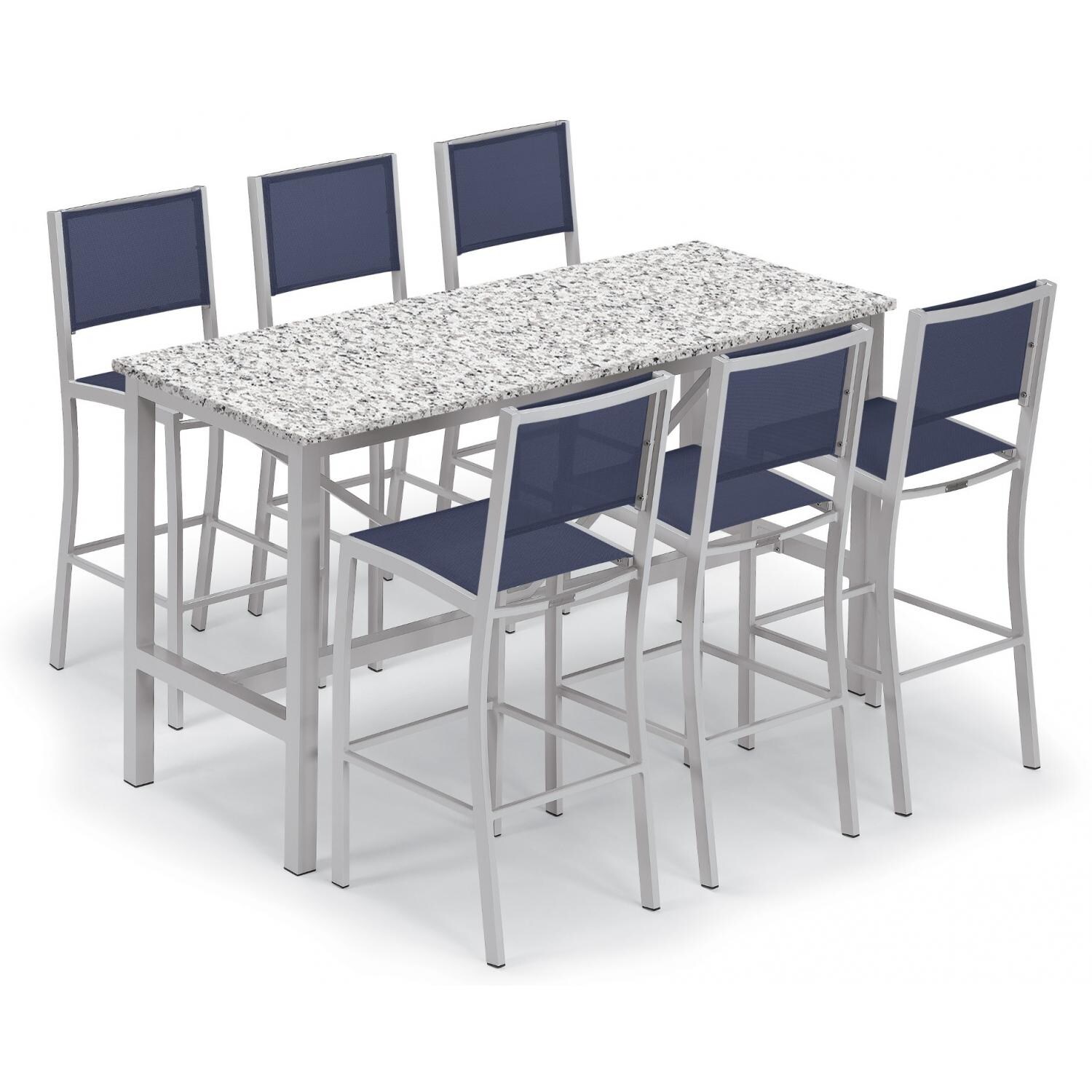 Travira 7 Piece Aluminum Patio Bar Set W/ 72 X 30 Inch Rectangular Table and Lite-Core Ash Tabletop By Oxford Garden - Ink Pen Sling thumbnail