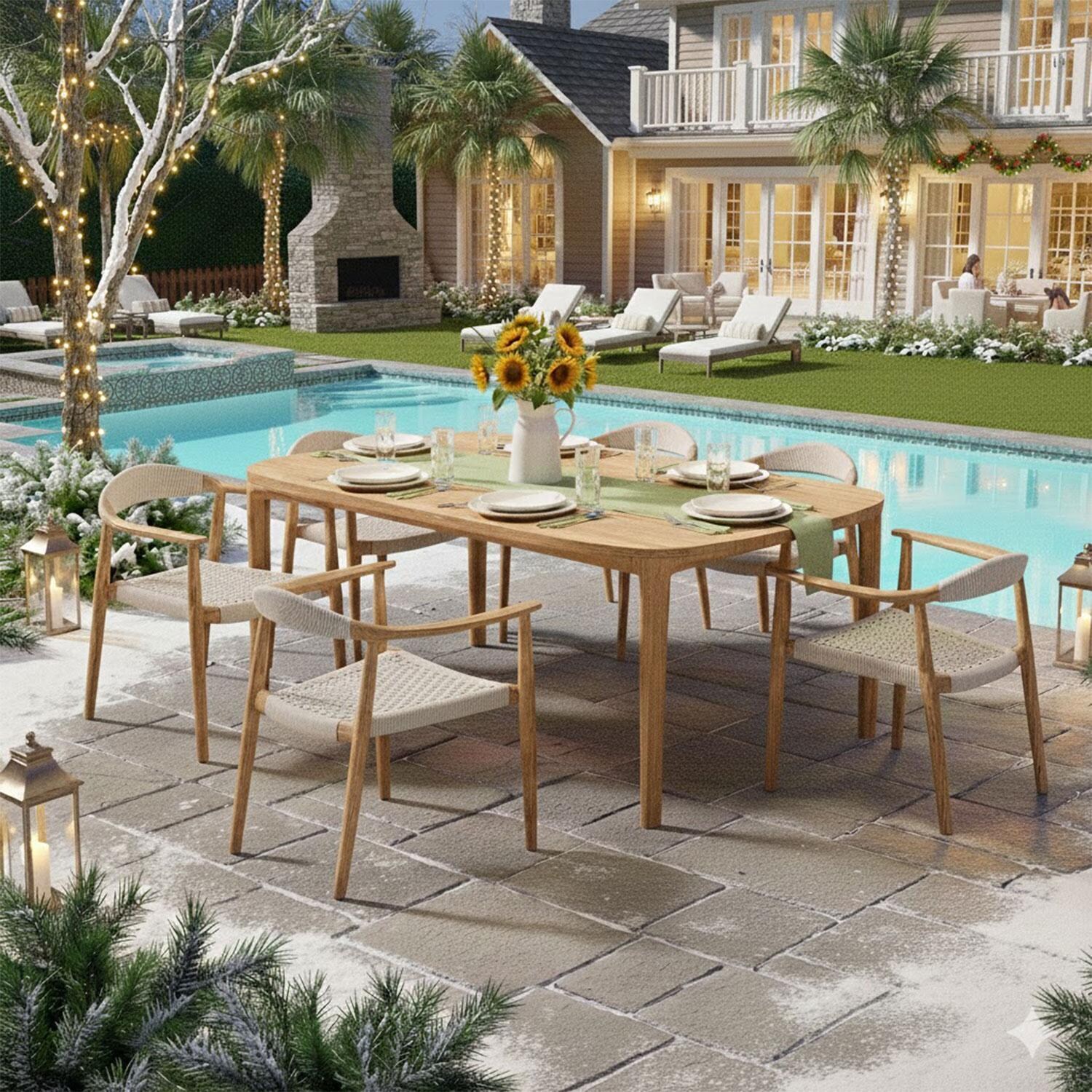 Piney Bay 7 Pc Teak Dining Set in Natural Wood by Lakeview Outdoor Designs - Lifestyle thumbnail