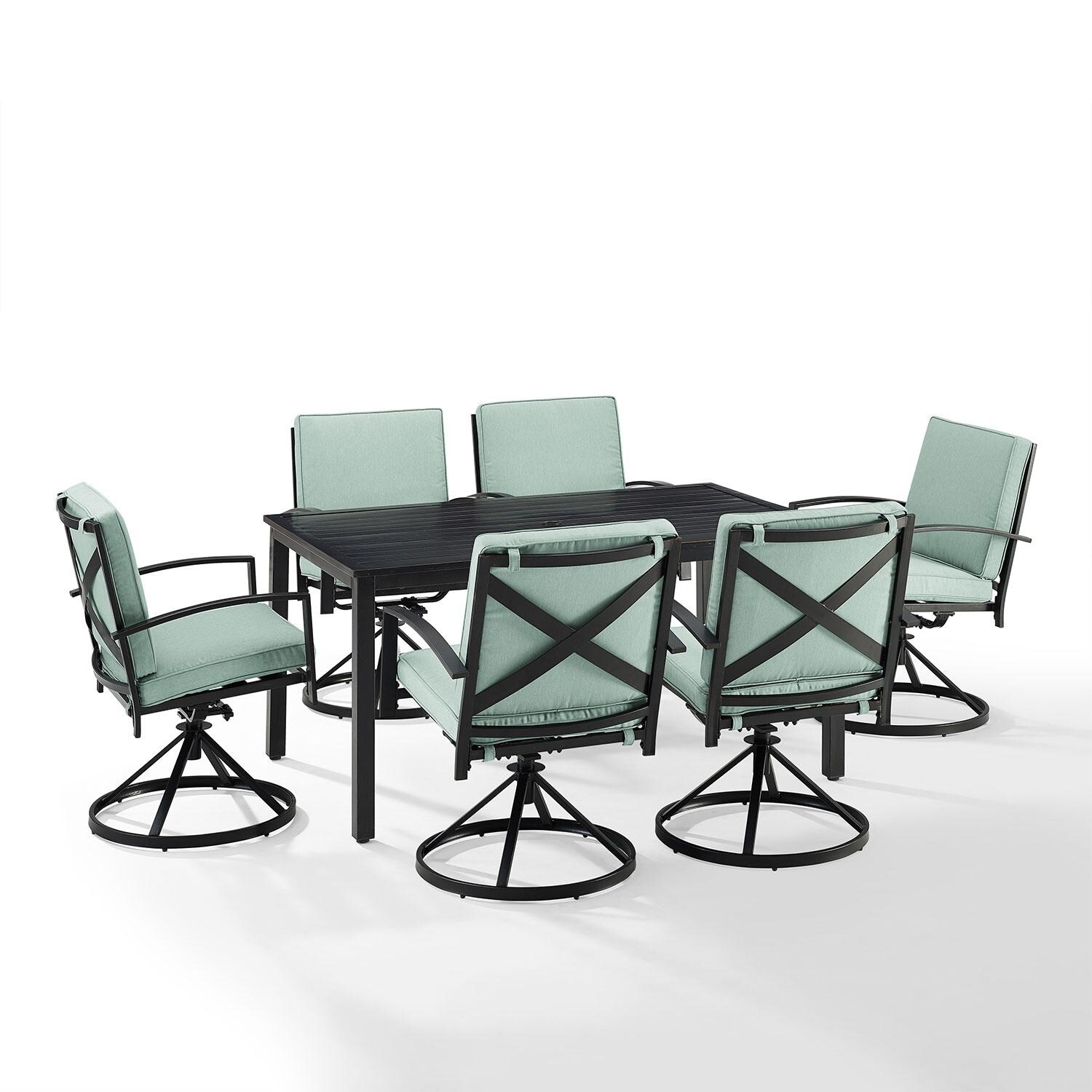 Ultimate Patio UP-82255BZ-MI 7Pc Outdoor Dining Set in Mist W/ Swivel Chairs - Display - White Background thumbnail
