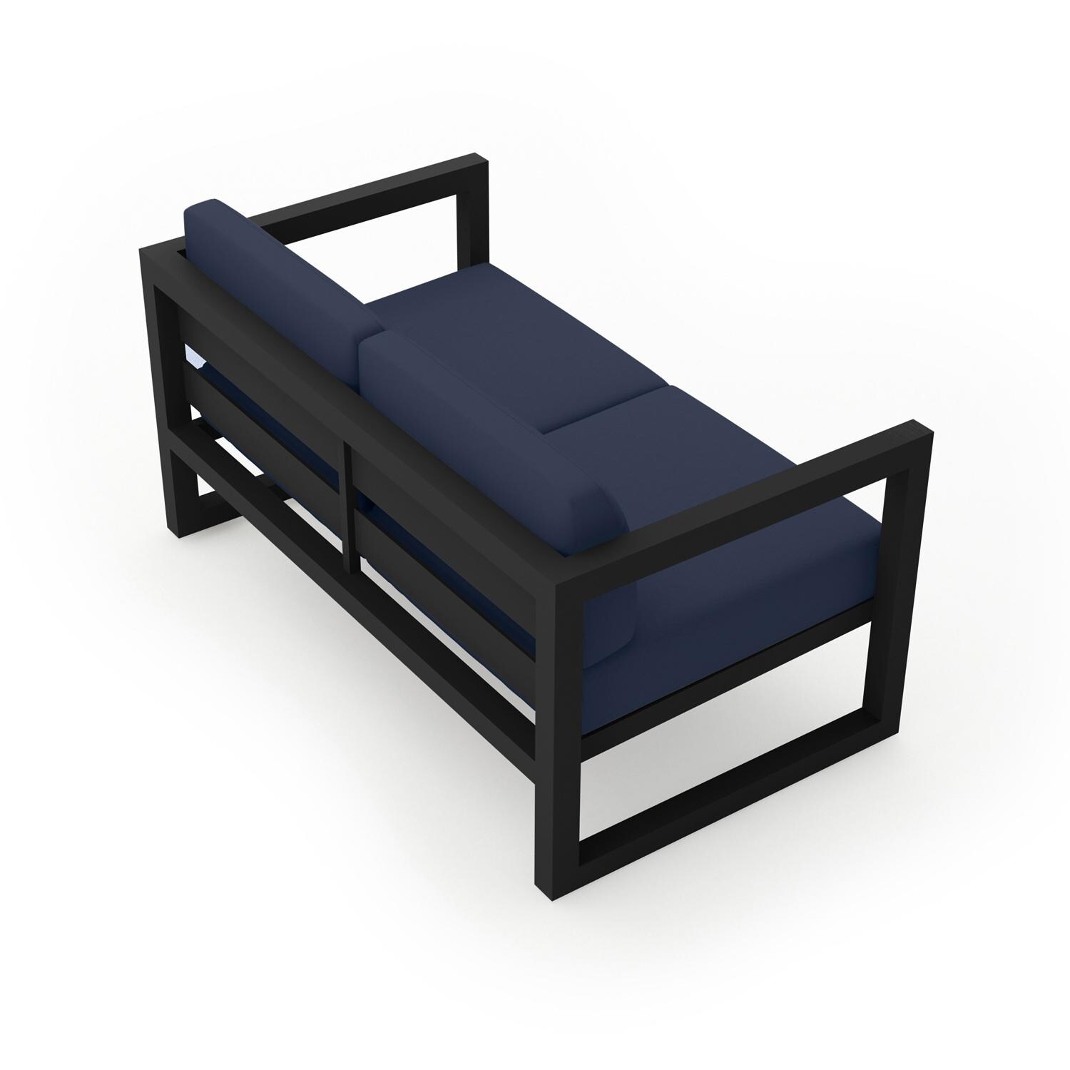 Lakeview MSTYCV-BK-LS-IN Misty Cove 2 Person Aluminum Loveseat in Black w/Spectrum Indigo Cushions by Lakeview Outdoor Designs - Angled Back - White Background thumbnail