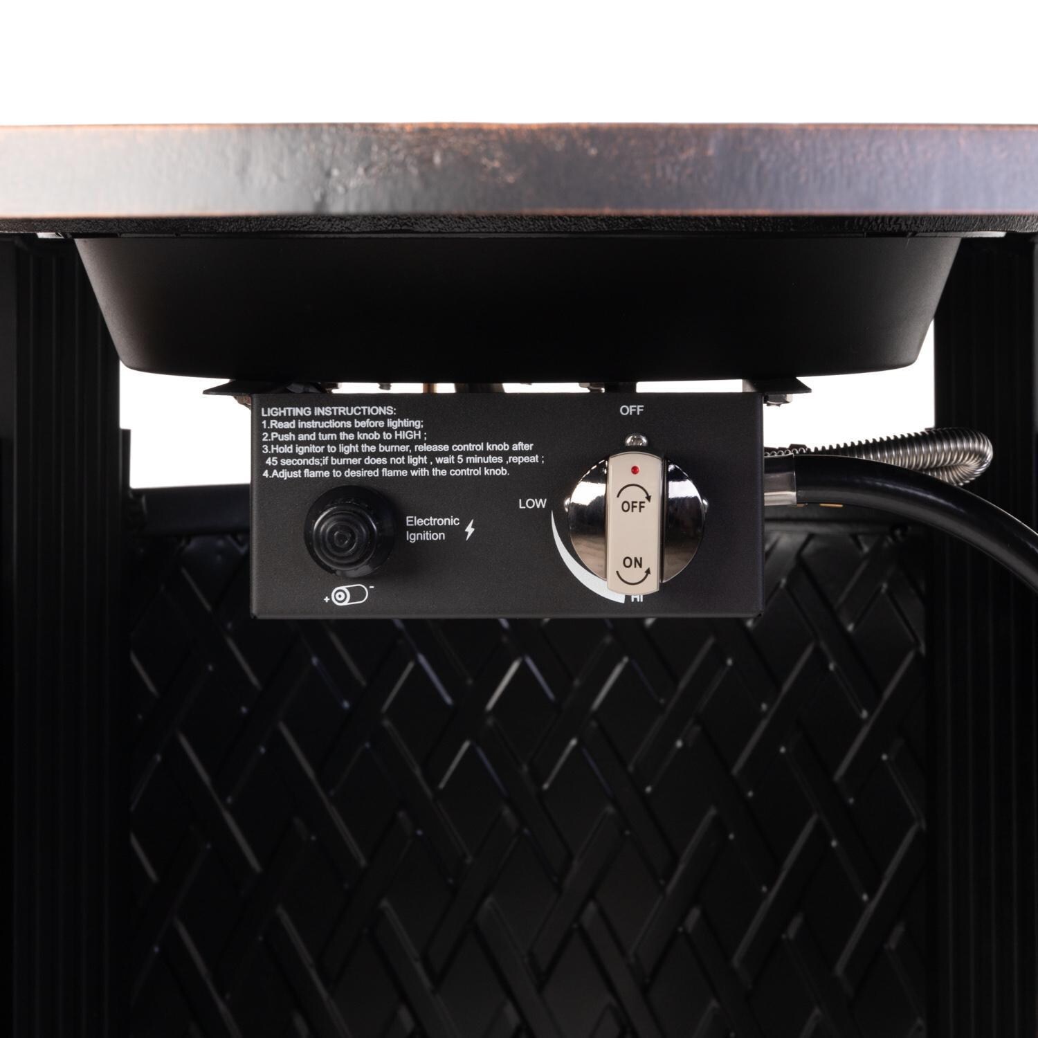 Ultimate Patio 62988 Palm Way 33-Inch Round Aluminum Propane Gas Fire Pit - Controls thumbnail