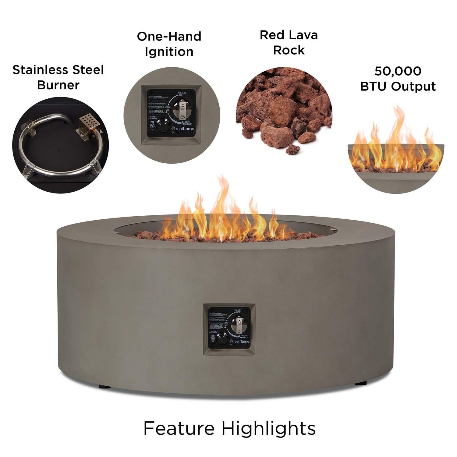 Elysian 36 Inch Round Powder Coated Steel Propane Fire Pit Table in Mist Gray by Lakeview Outdoor Designs - Features thumbnail