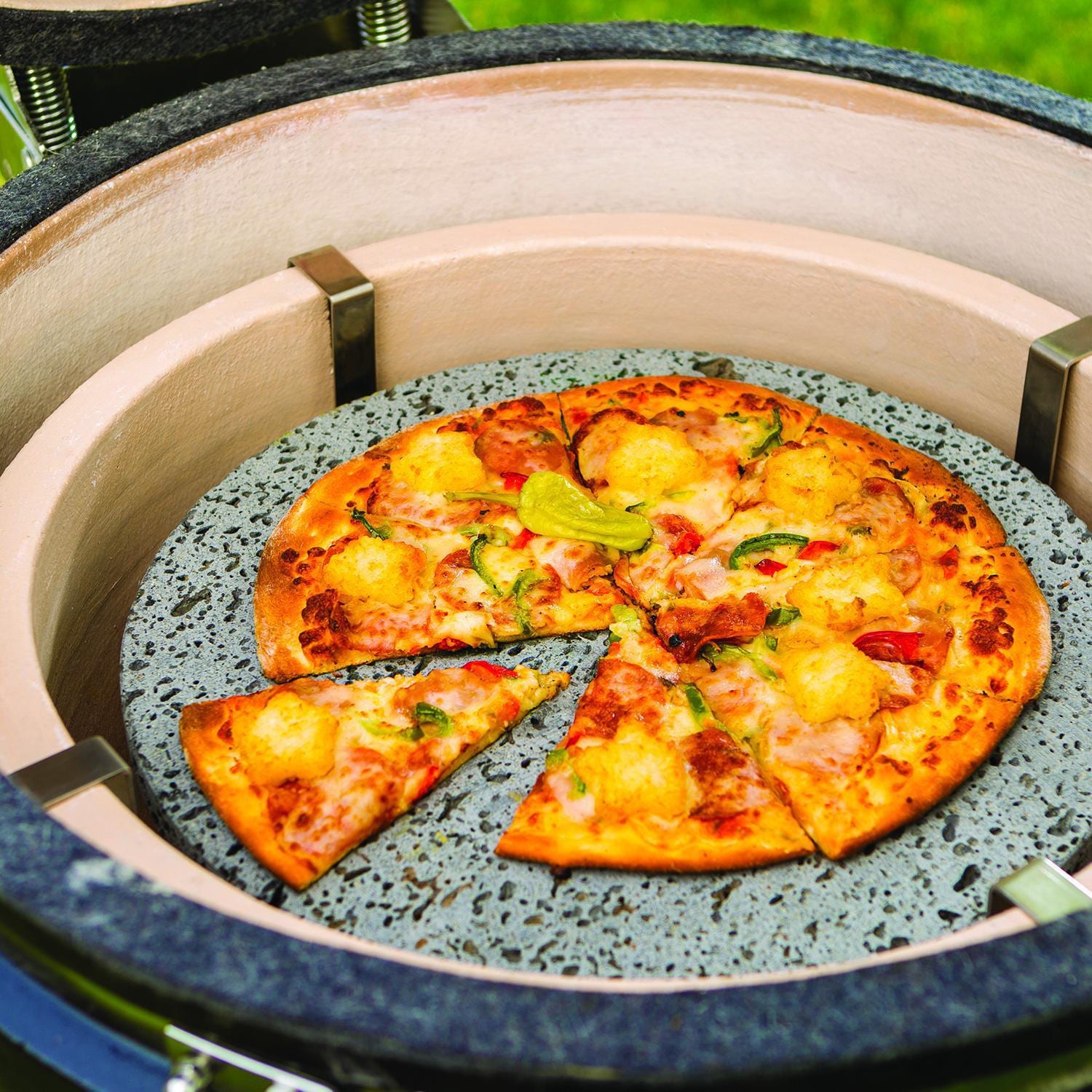 Vision C-R4C1F1-H Professional C-Series Ceramic Kamado Grill - Red - Pizza on Lava Stone thumbnail