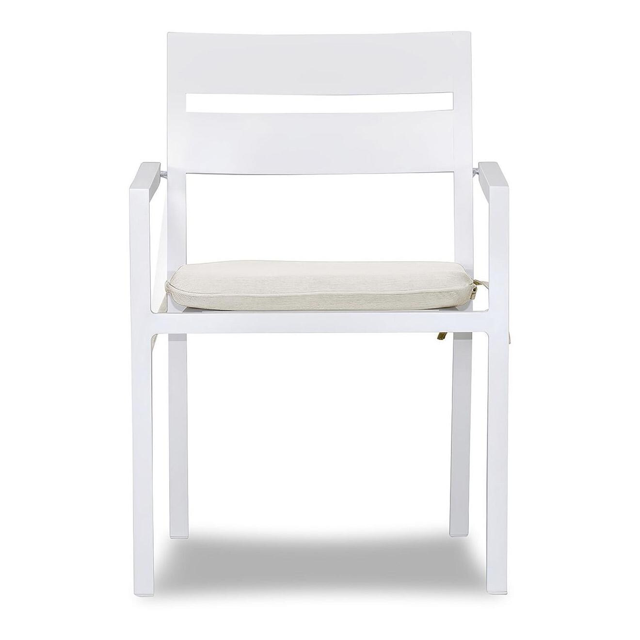 Calm Bay Aluminum Dining Arm Chair in White/Canvas Natural by Lakeview Outdoor Designs - Front - White Background thumbnail