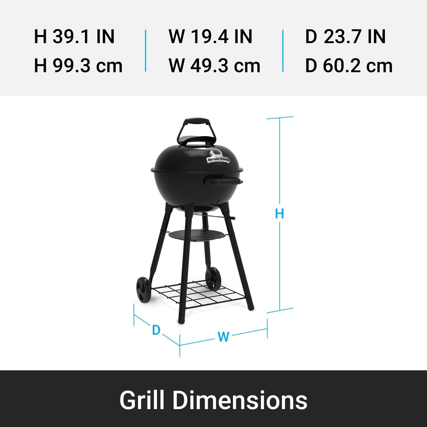 Broil King 400010 Kettle 18 1/2-in Charcoal Grill - Black - Grill Dimensions - Dimensional thumbnail
