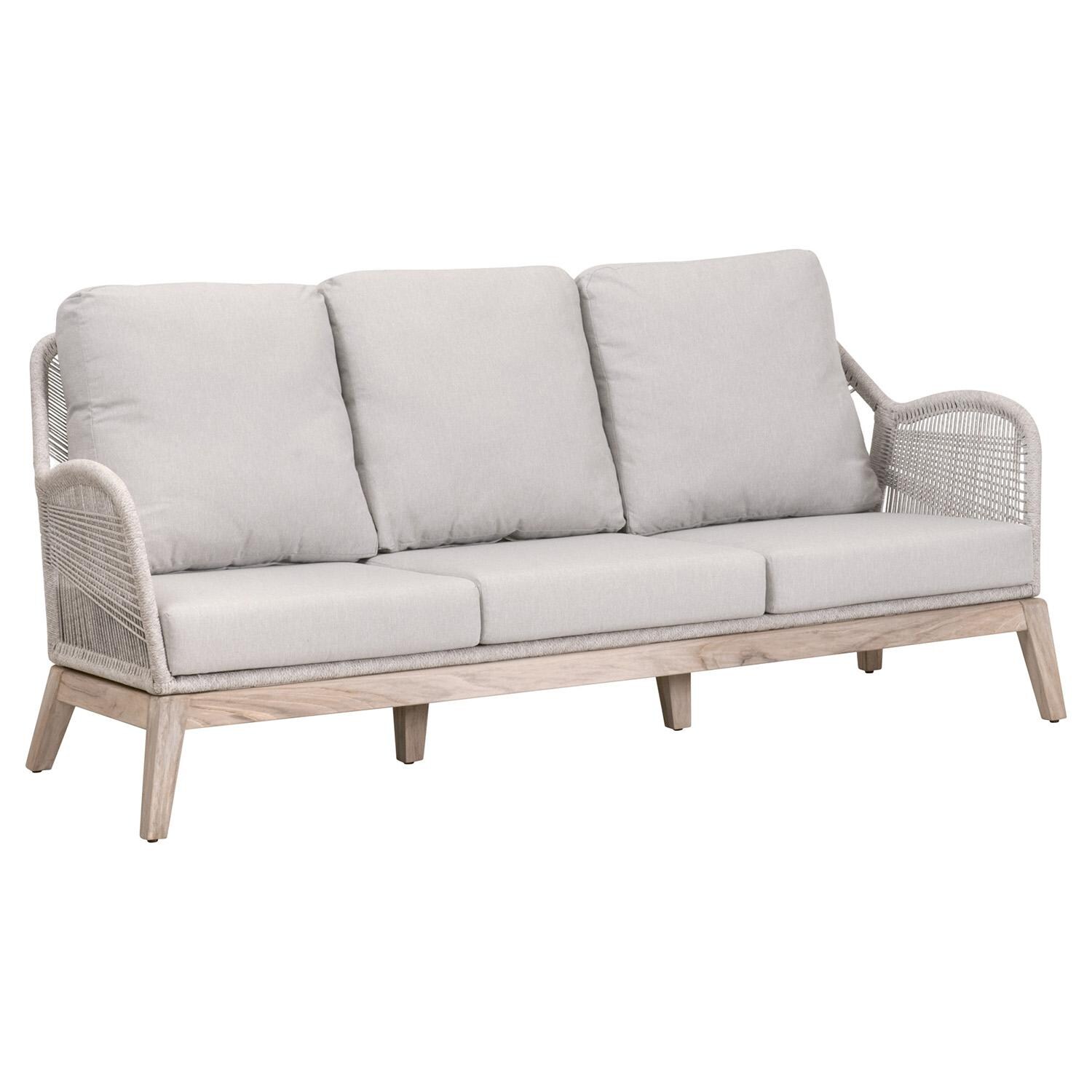 Lakeview Peninsula Way 3 Person Woven Rope Sofa in Taupe & White - Angled View thumbnail