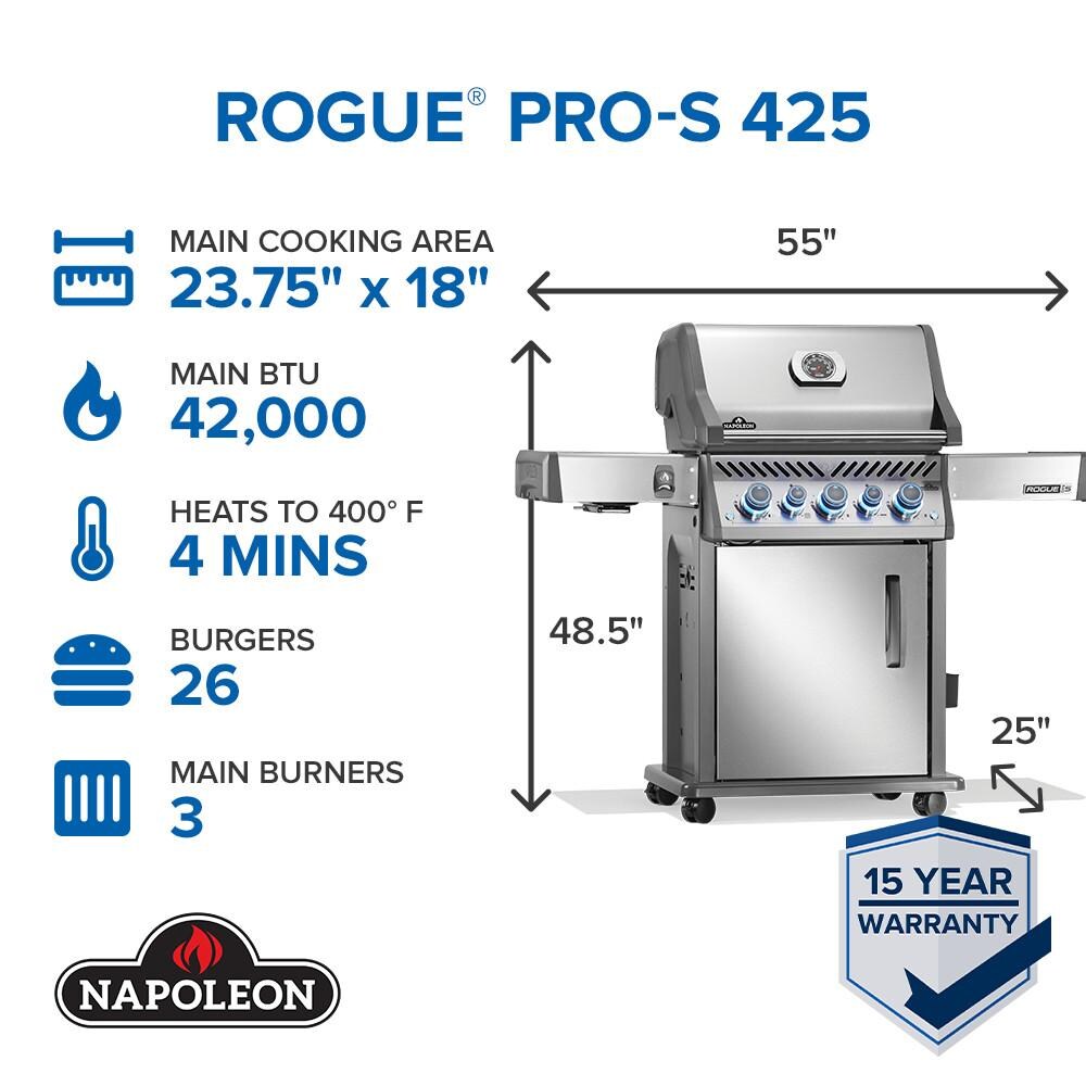 Napoleon RPS425RSIBPSS-2 Rogue PRO-S 425 Natural Gas Grill w/ Infrared Side & Rear Burners - Stainless Steel - Grill Summary - Detail thumbnail