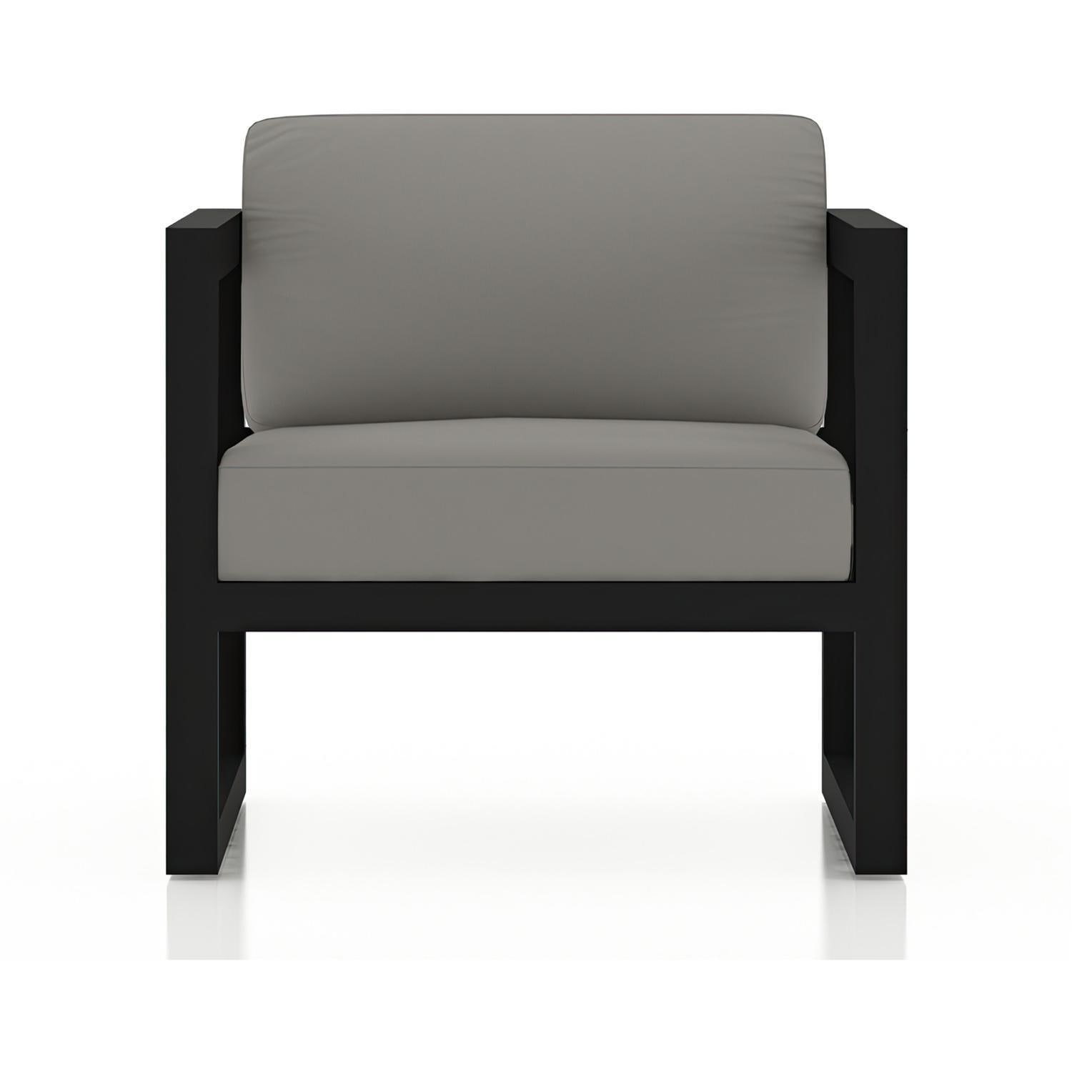 Lakeview MSTYCV-BK-3SS-CC Misty Cove 3 Pc Aluminum Seating Set In Black w/Portal Coffee Table & Canvas Charcoal Cushions by Lakeview Outdoor Designs - Club Chair - White Background thumbnail