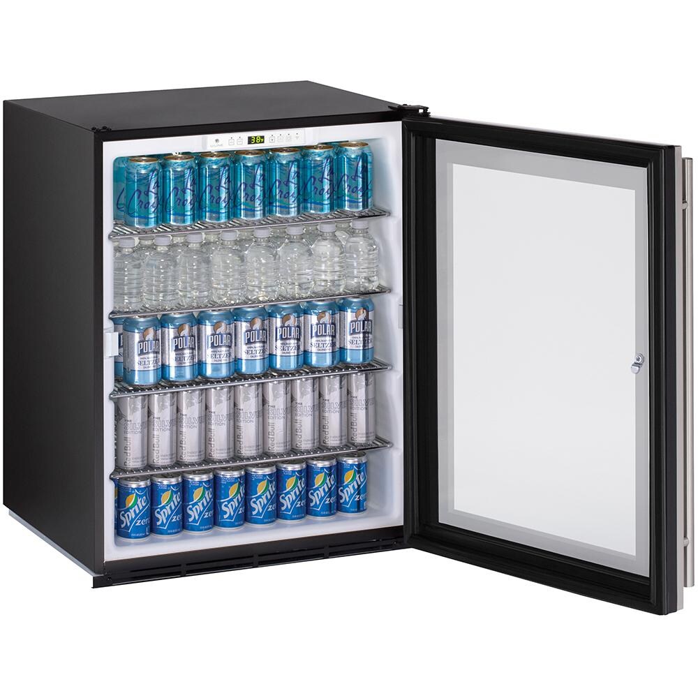U-Line 24-Inch 5.4 Cu. Ft. Built-In ADA Compliant Refrigerator With Glass Door And Lock - Open View thumbnail