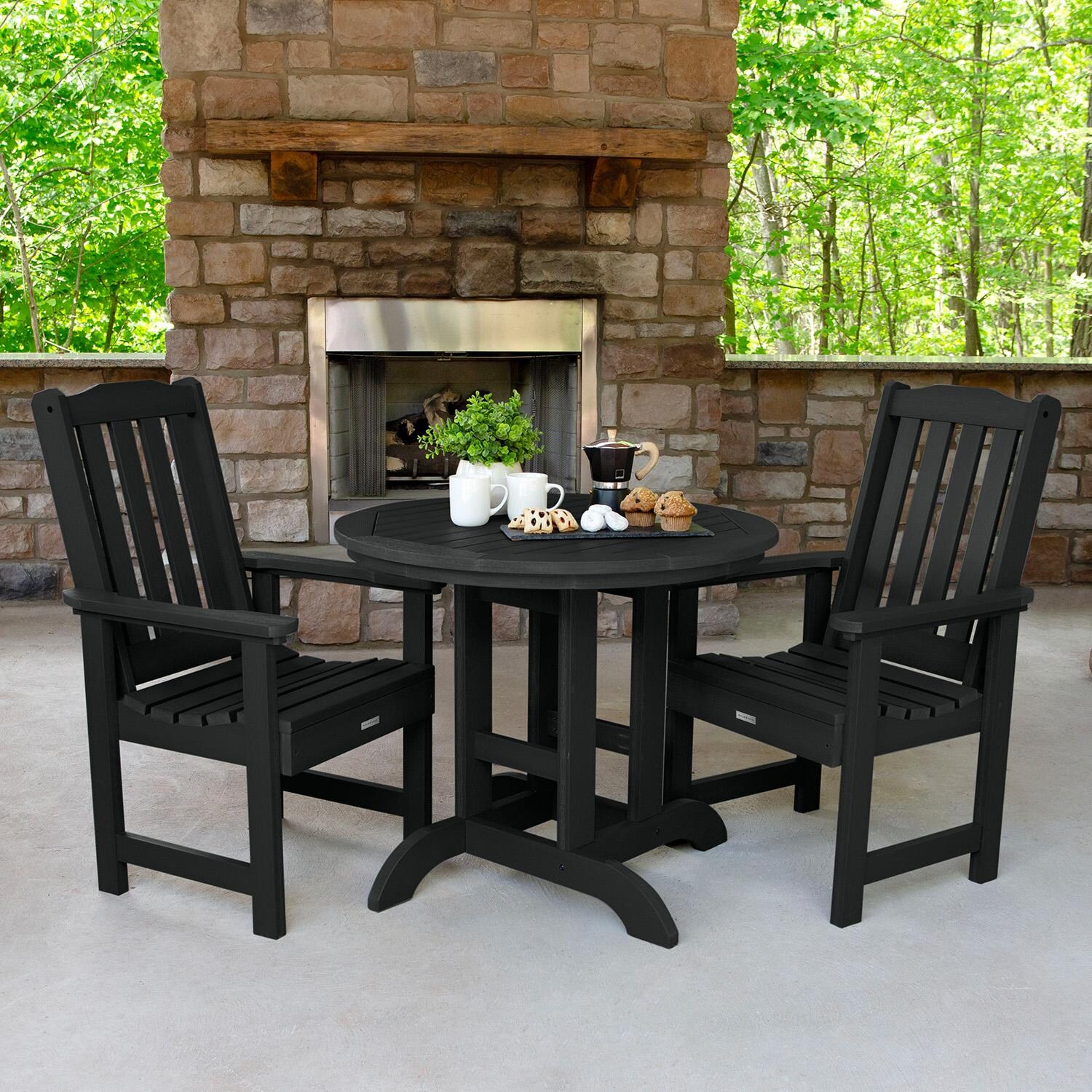 Hart Lane 3 Pc Recycled Plastic Round Dining Set in Black by Lakeview Outdoor Designs