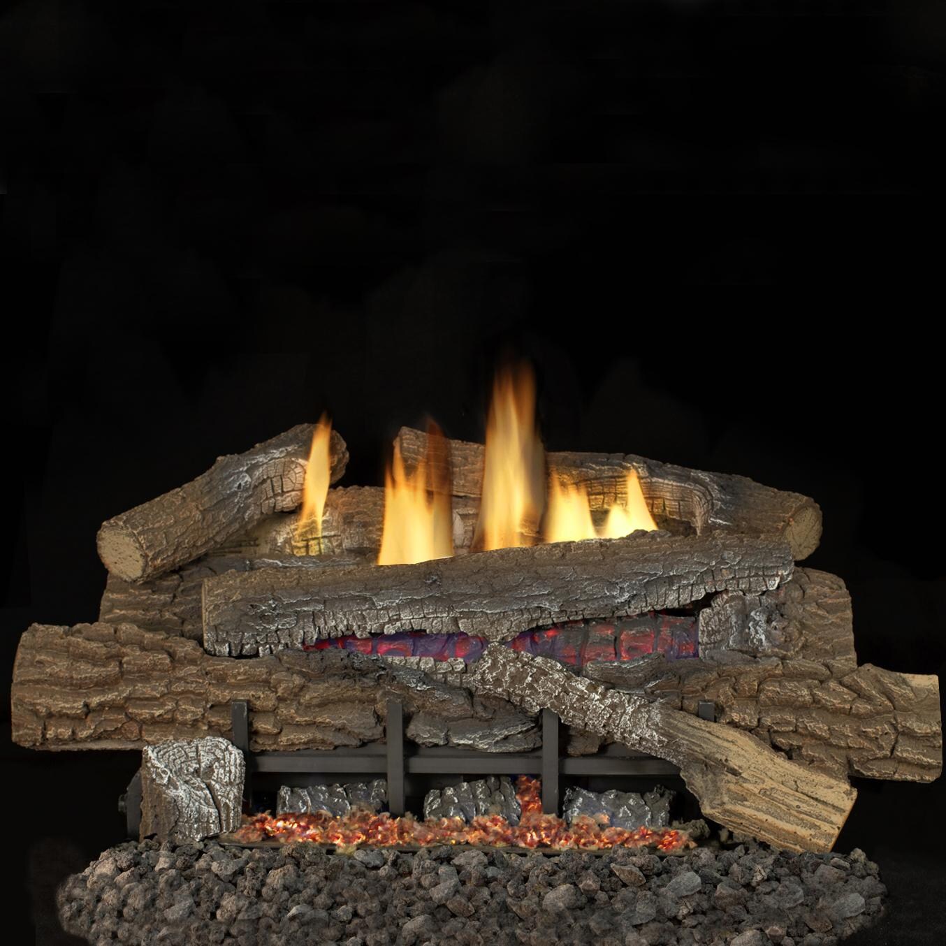 Superior Fireplaces 30-Inch Boulder Mountain Gas Logs With Vent-Free Propane Gas Glow Ramp Burner - Manual Safety Pilot w/ Thermostatic Control