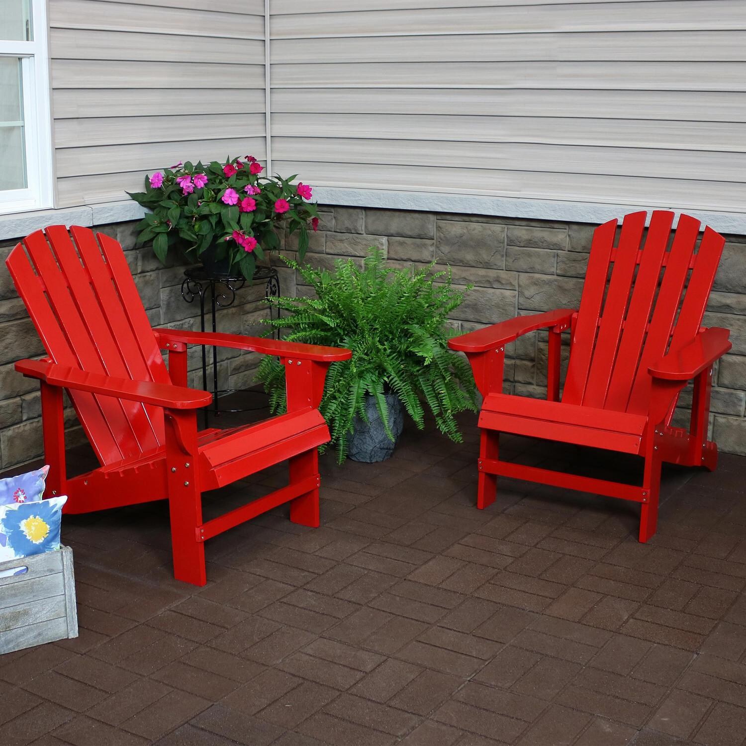 Ultimate Patio 2-Piece Wooded Adirondack Chair Set W/ Adjustable Backrest- Red - Lifestyle View thumbnail