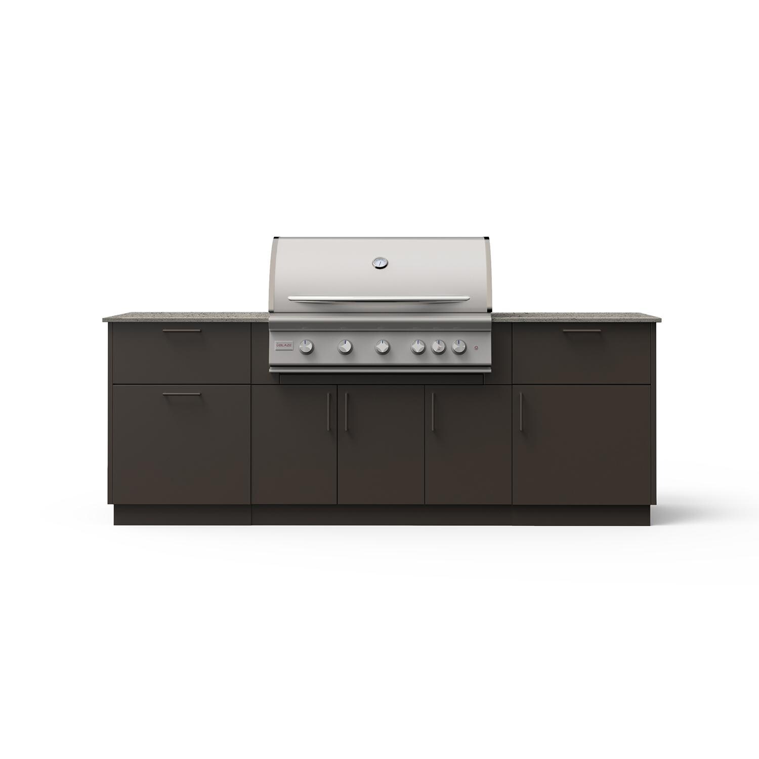 Blaze Sunrise 8-Ft Outdoor Kitchen Island w/ 40-Inch Premium LTE+ Natural Gas Grill in Architectural Bronze w/ Keon Countertop - White Background thumbnail