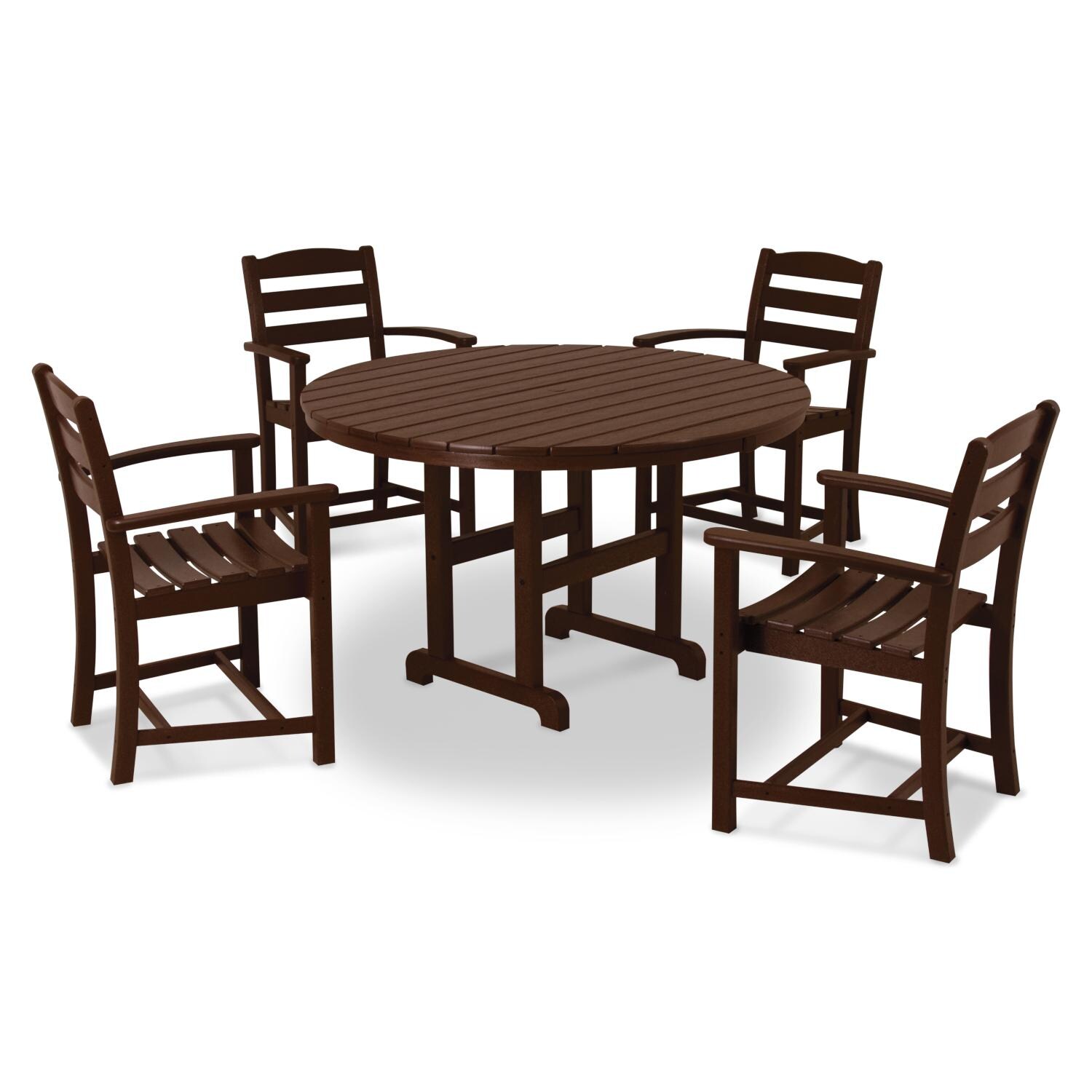POLYWOOD La Casa Cafe Mahogany 5 Piece Round Farmhouse Arm Chair Dining Set thumbnail