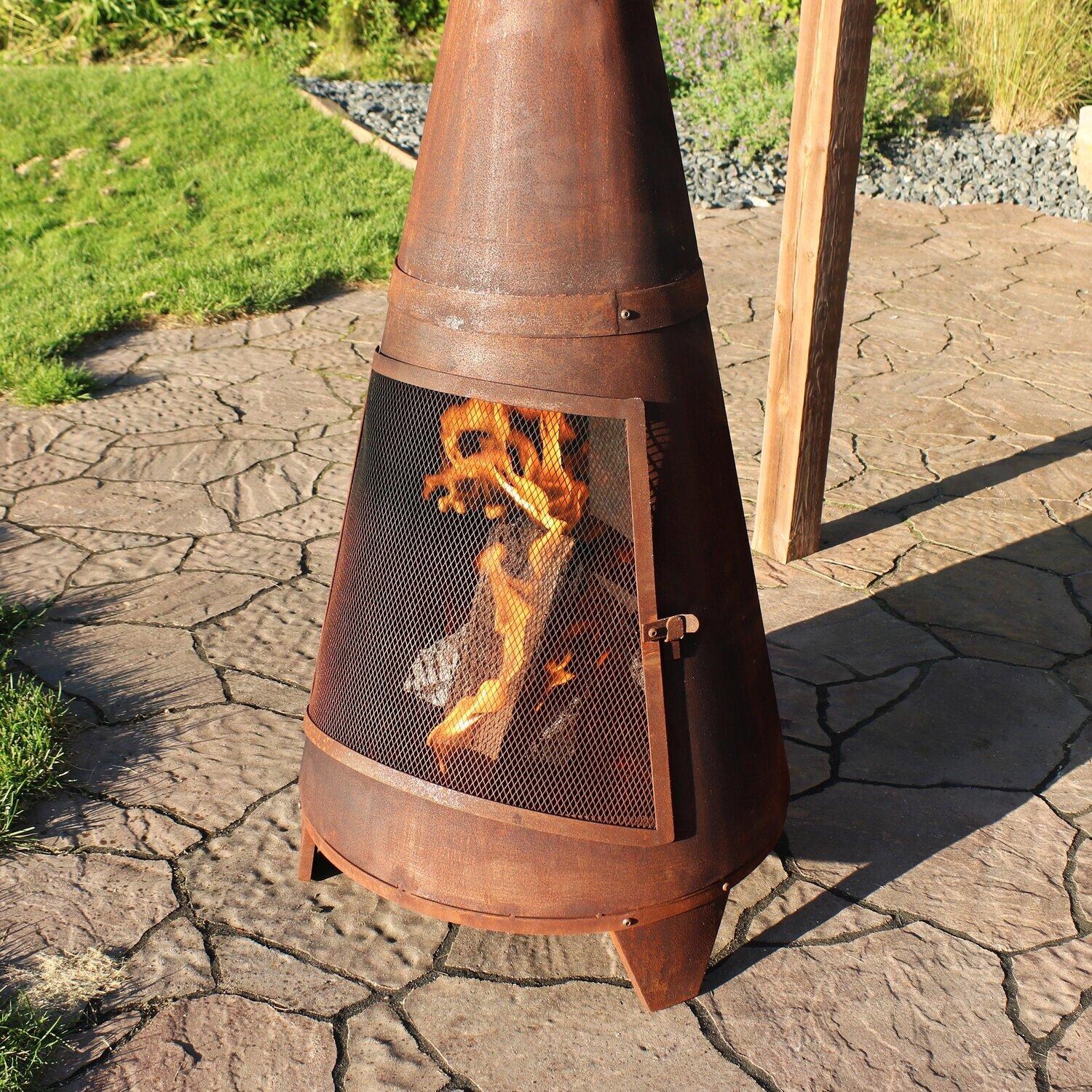 Ultimate Patio 70-Inch Rustic Steel Wood Burning Chiminea - Rust - Flame - Detail thumbnail