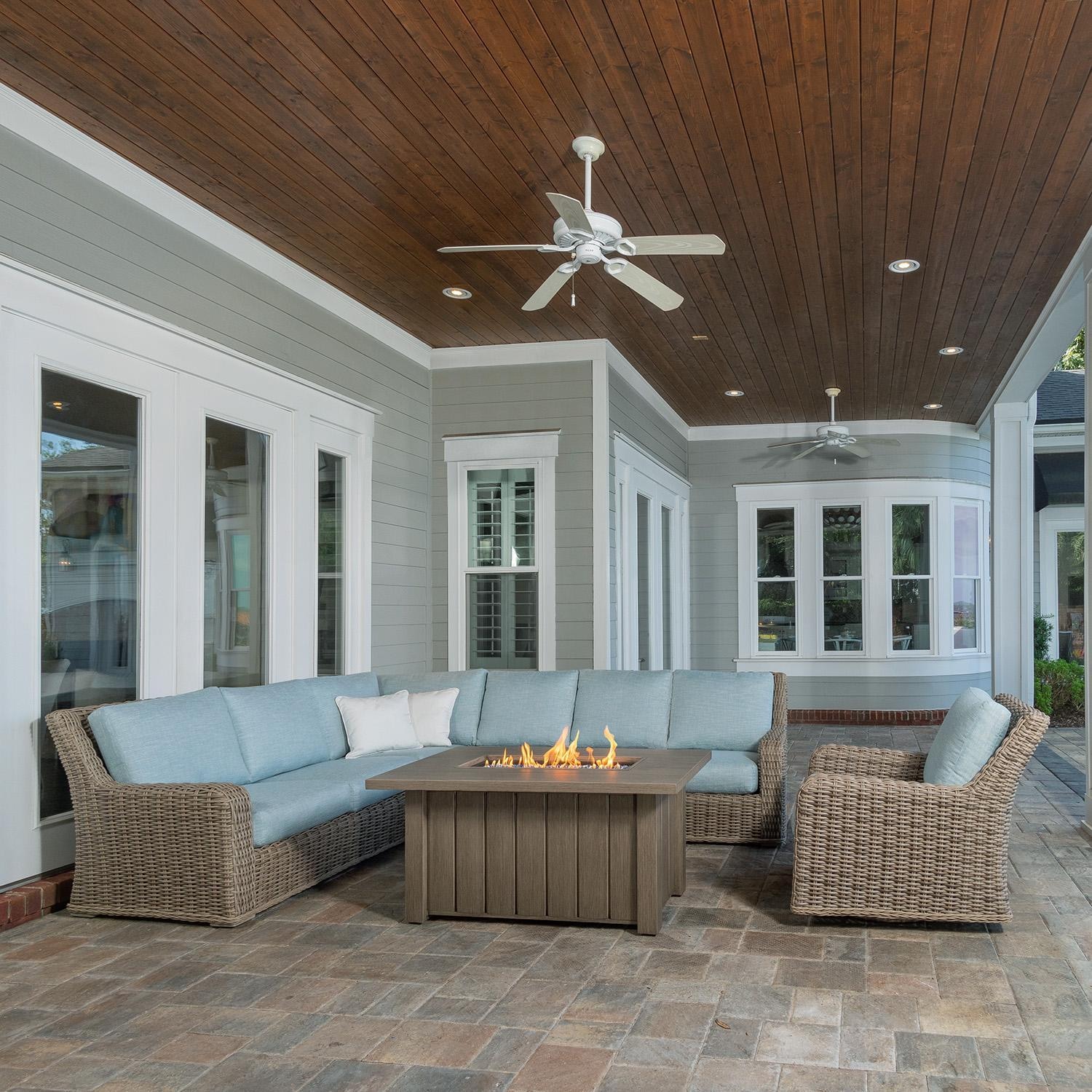 Trevi 32 Inch Rectangular Aluminum Propane Fire Pit w/ Lid in Hickory by Ebel - Shown w/ Set - Lifestyle thumbnail