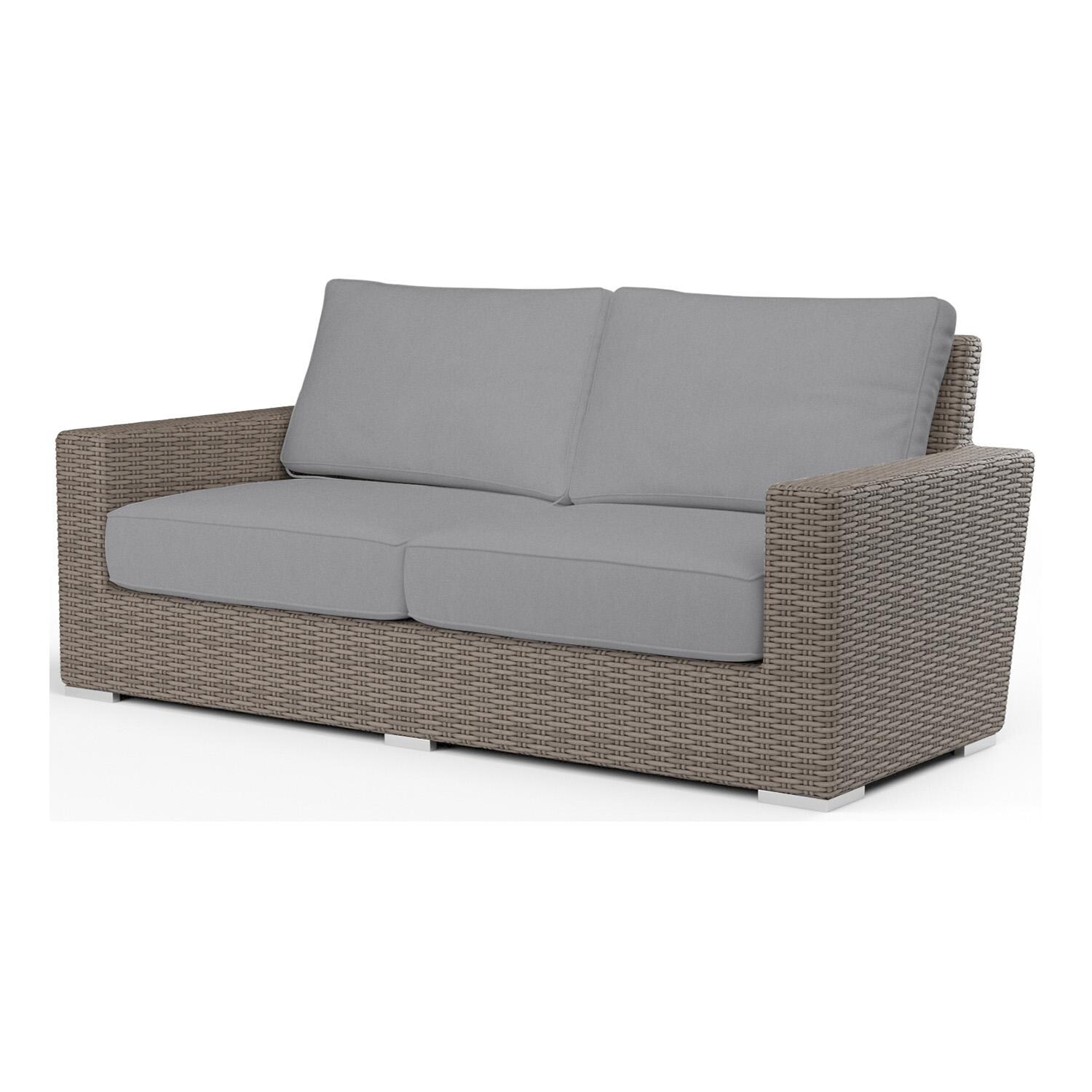 Coronado 2 Person Wicker Loveseat in Driftwood/Canvas Granite by Sunset West - White Background thumbnail