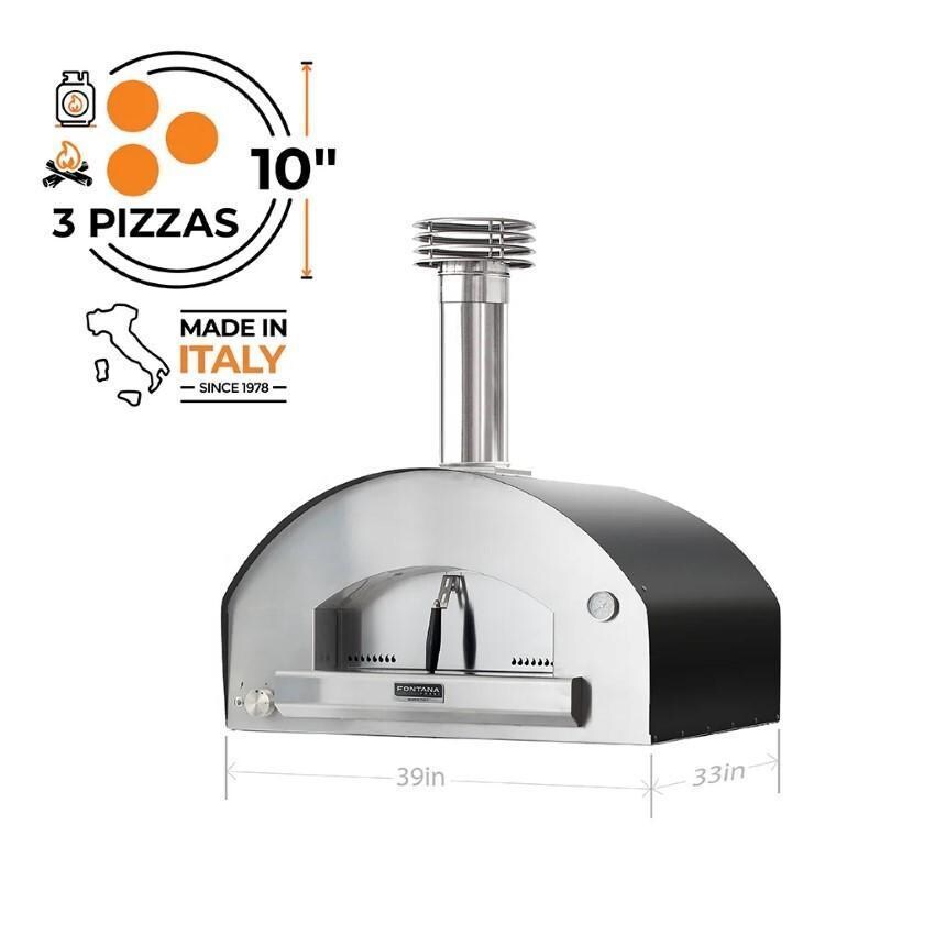 Fontana Forni FTFIR-H-A + FTCART-L Firenze Hybrid Pizza Oven on Cart - Anthracite - Pizza Count - Dimensional thumbnail