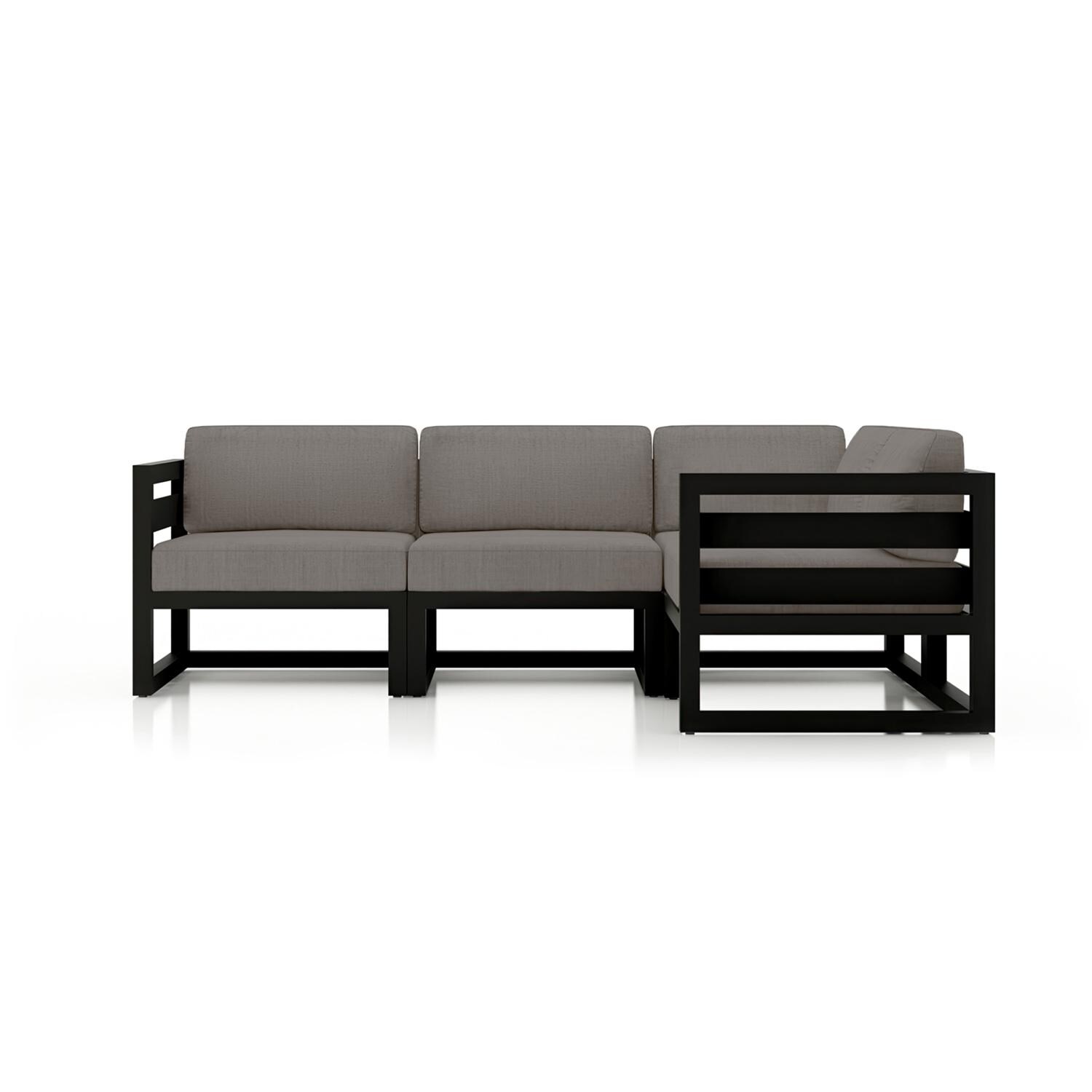 Lakeview MSTYCV-BK-4SEC-CC Misty Cove 4 Pc Aluminum Sectional Set in Black w/Canvas Charcoal Cushions by Lakeview Outdoor Designs - Set - White Background thumbnail