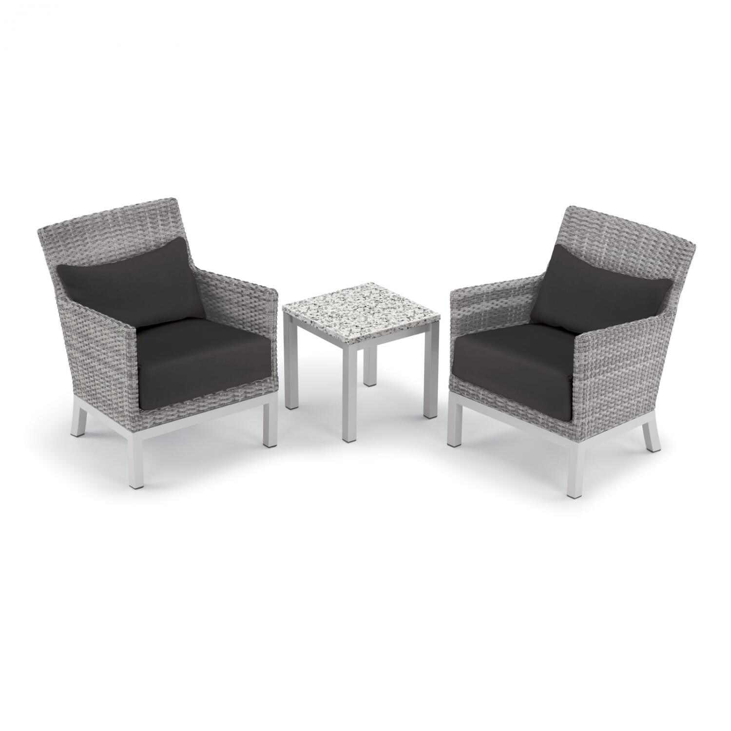 Argento 3 Piece Wicker Patio Conversation Set W Tekwood Vintage End Table Midnight Blue Cushions By Oxford Garden Bbqguys