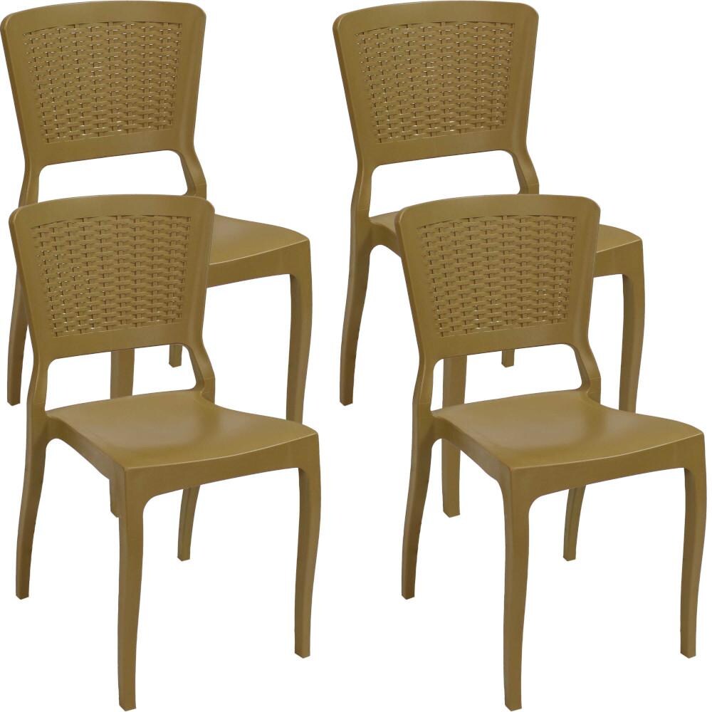 Sunnydaze Decor Hewitt Plastic Patio Dining Chair - Set of 4 - Wood Brown - TLA-094-4PK image