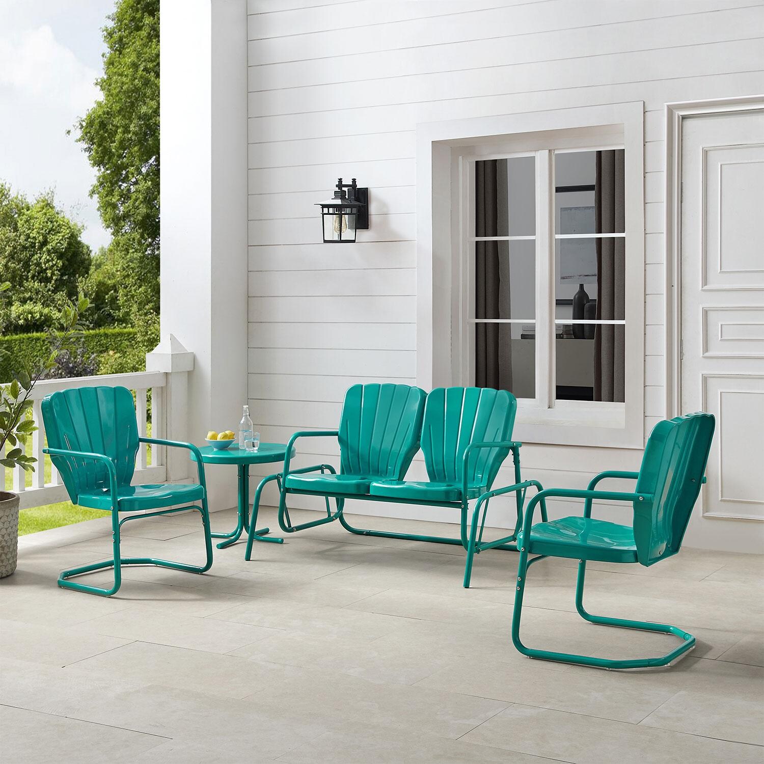Ultimate Patio UP-32255TU 4Pc Retro Outdoor Loveseat Glider Patio Set in Turquoise - Position Change - Lifestyle thumbnail