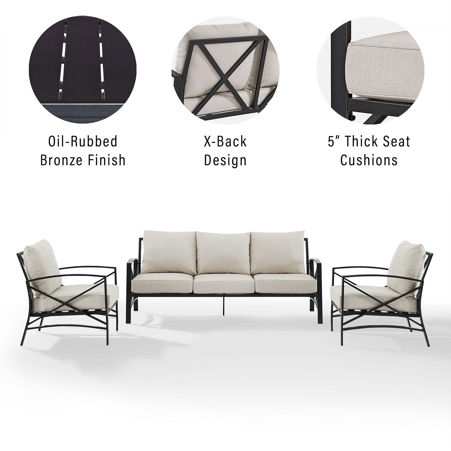 Ultimate Patio UP-82263BZ-OL 3Pc Outdoor Sofa Patio Furniture Set in Oatmeal - Features - Diagram thumbnail