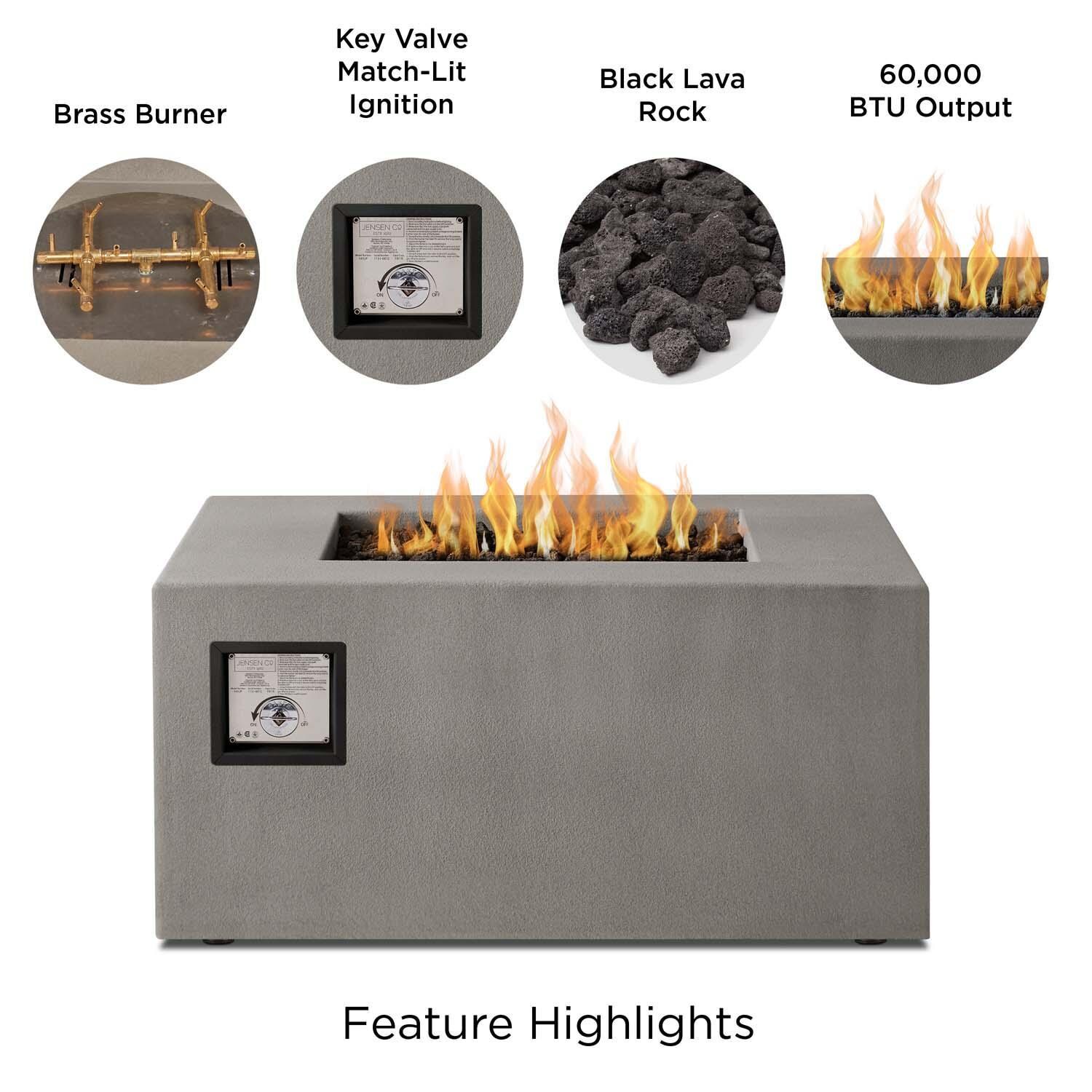 Olliewood 40 Inch Square Glass Fiber Reinforced Concrete Natural Gas Fire Pit Table in Flint by BBQGuys Signature - Features thumbnail