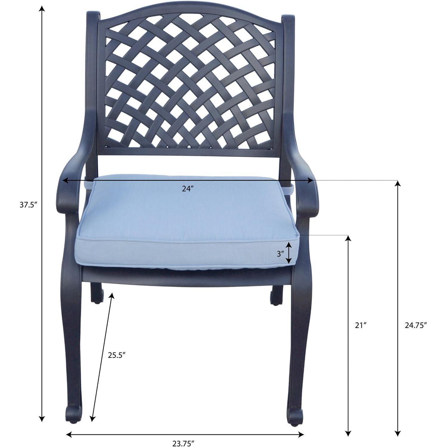 Darlee Nassau 10-Piece Patio Dining Set (with Swivel Rockers) with Sky Blue Cushions and 64 Inch Square Dining Table and Lazy Susan - Dining Chair Dimensions - Dimensional thumbnail