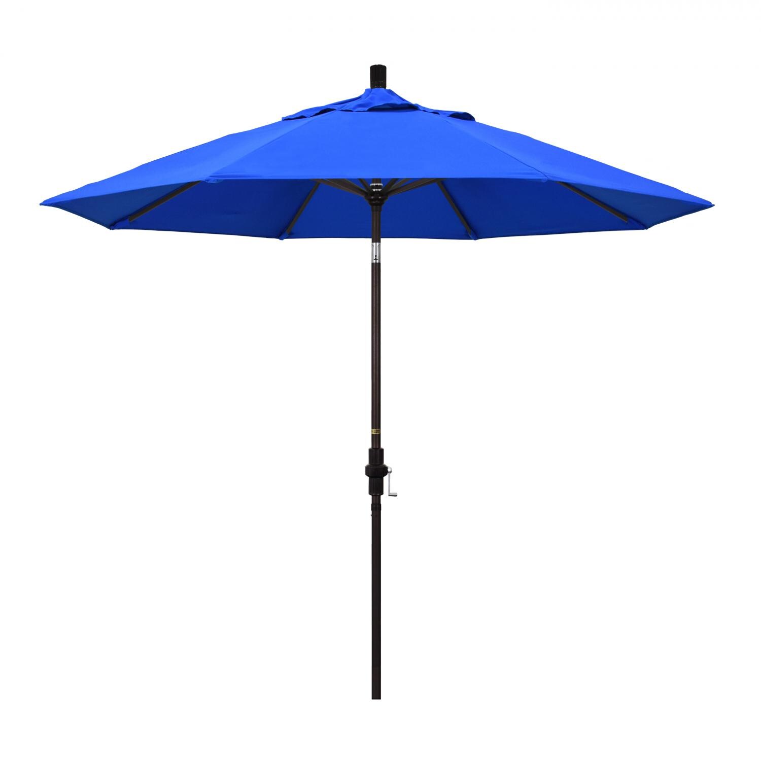 California Umbrella 9 Ft Octagonal Aluminum Collar Tilt Patio Umbrella W/ Crank Lift & Aluminum Ribs - Bronze Frame / Sunbrella Canvas Pacific Blue Canopy thumbnail