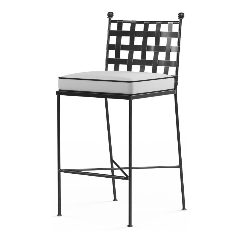 Provence Wrought Iron Bar Stool w/ Contrast Spectrum Carbon Welt in Pewter/Canvas Natural by Sunset West - White Background thumbnail