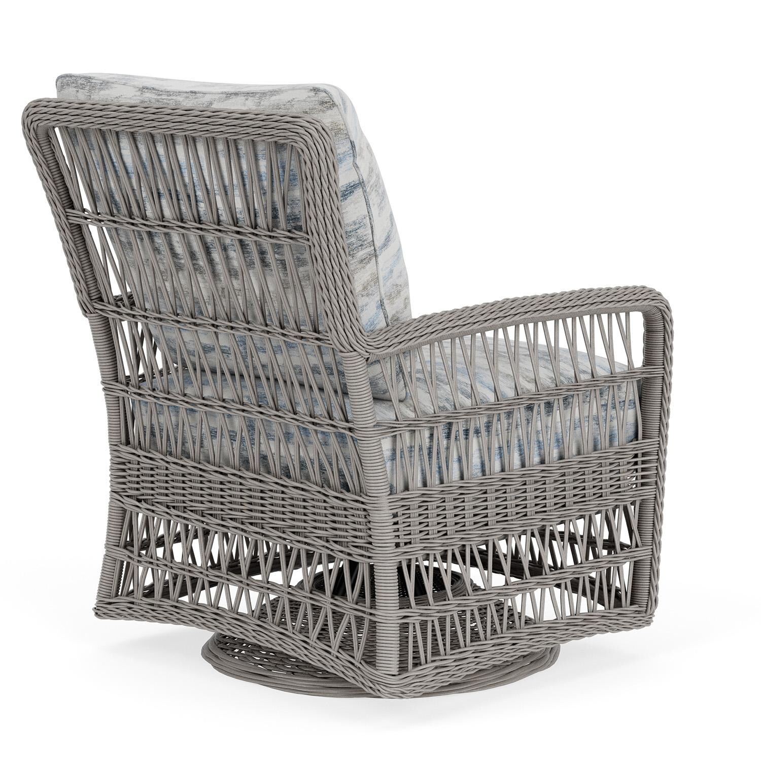 Lloyd Flanders Mackinac Swivel Glider Lounge Chair in Putty Finish with Stratosphere Cloud fabric - Rear Right thumbnail