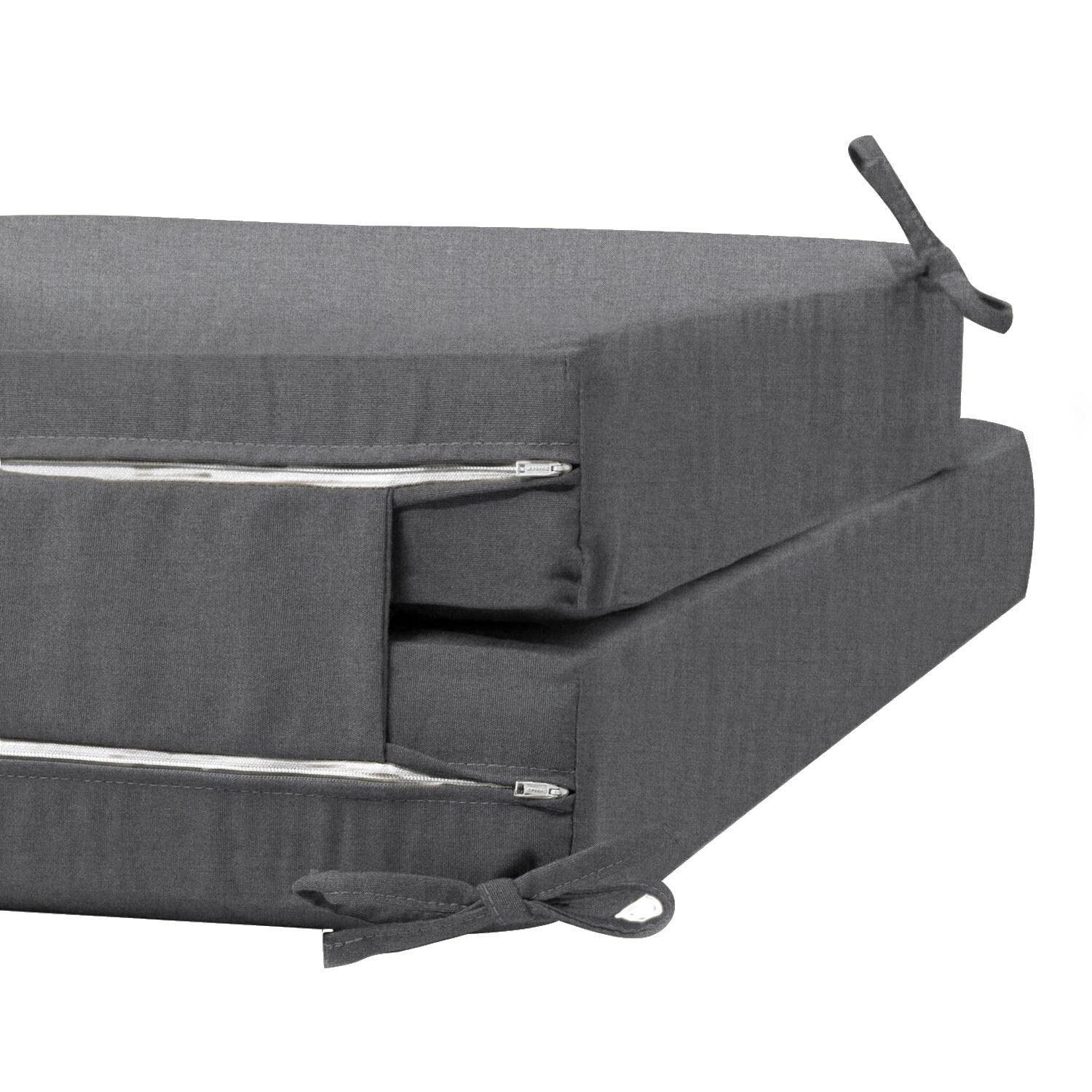 Sunbrella Cast Slate Extra Long Outdoor Replacement Chaise Lounge Cushion W/ Knife Edge By UltimatePatio.com - Zipper and Tie Detail thumbnail