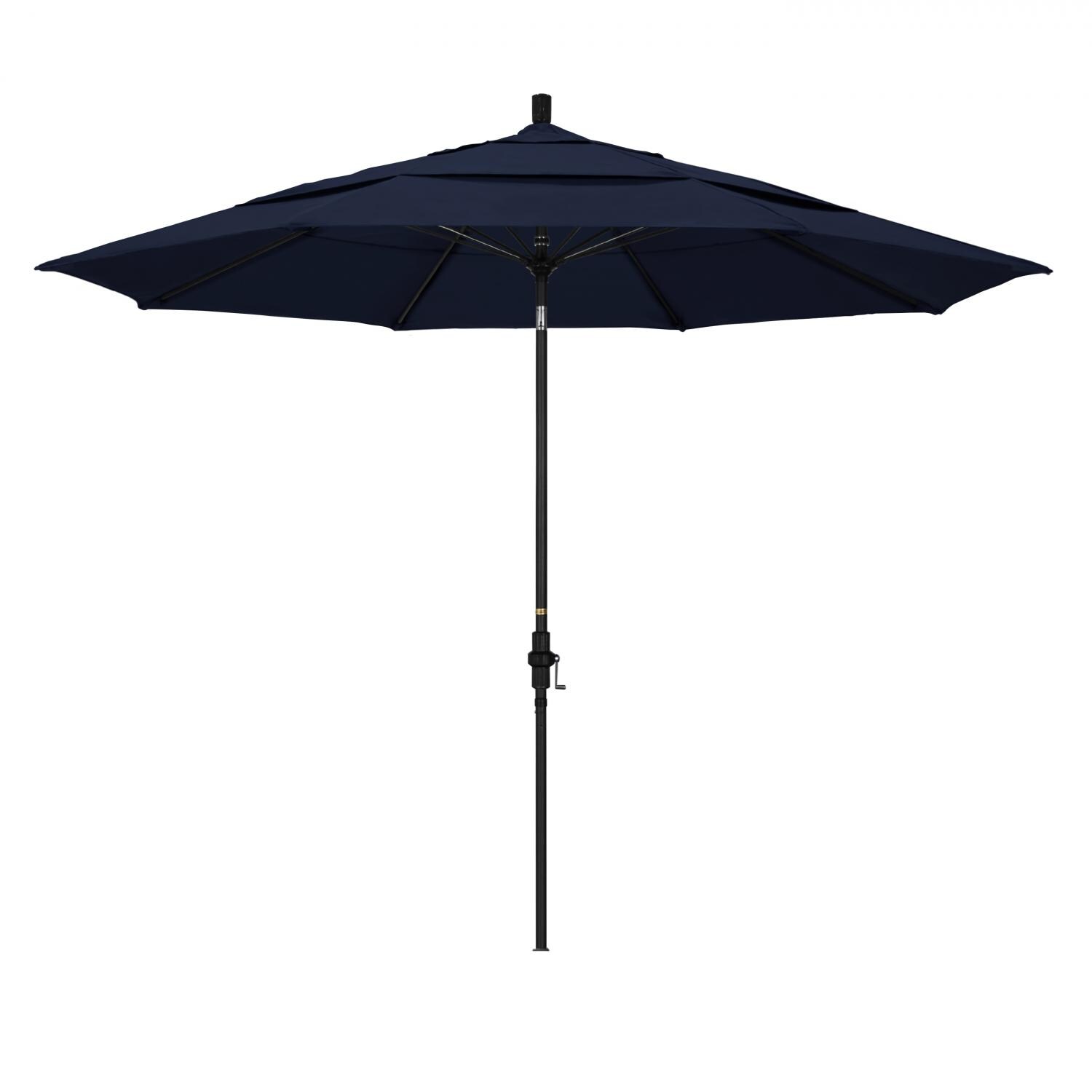 California Umbrella 11 Ft Octagonal Aluminum Collar Tilt Patio Umbrella W/ Crank Lift & Fiberglass Ribs - Matted Black Frame / Olefin Navy Blue Canopy thumbnail