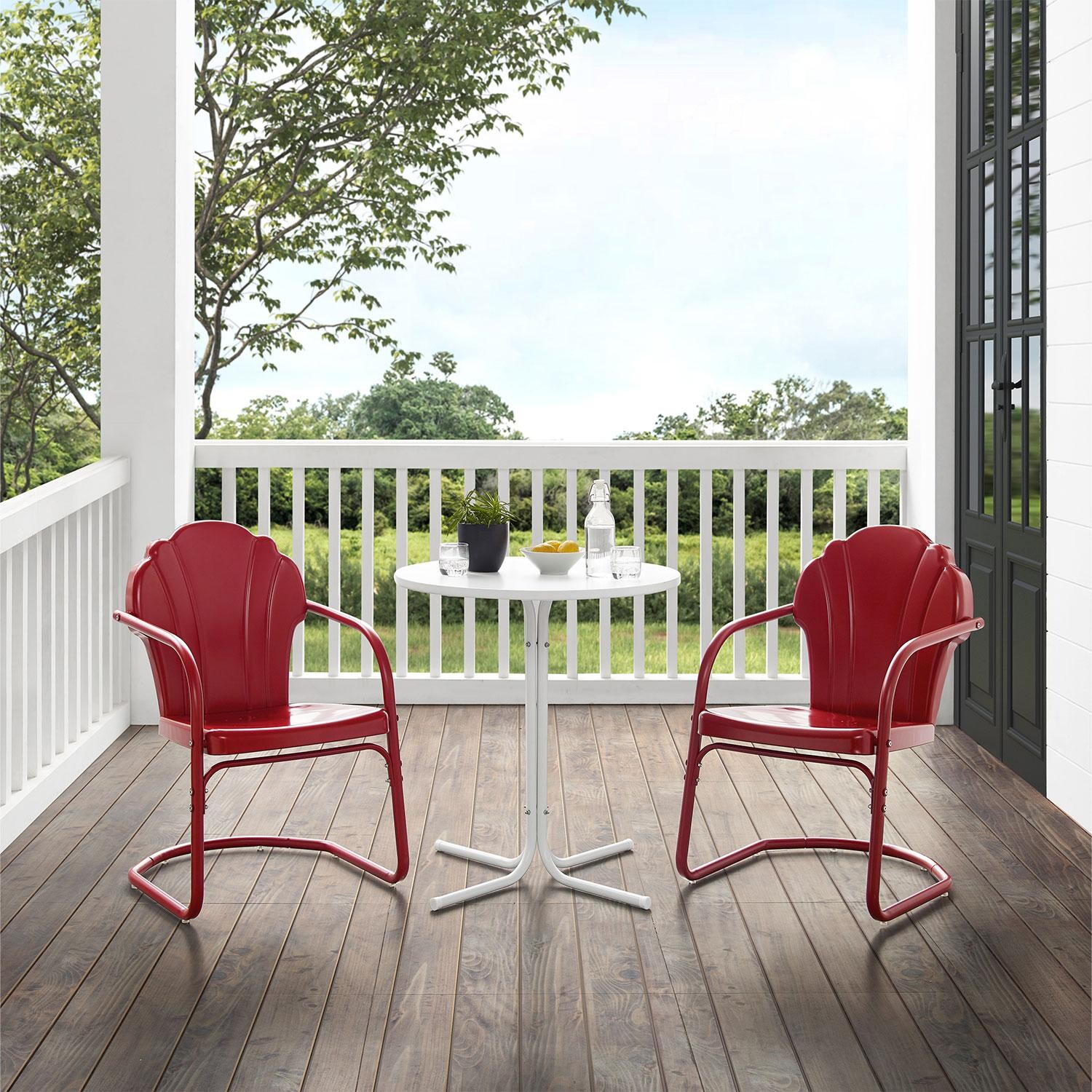 Ultimate Patio UP-32243RE 3Pc Retro Outdoor Bistro Set in Dark Red - On Patio - Lifestyle thumbnail