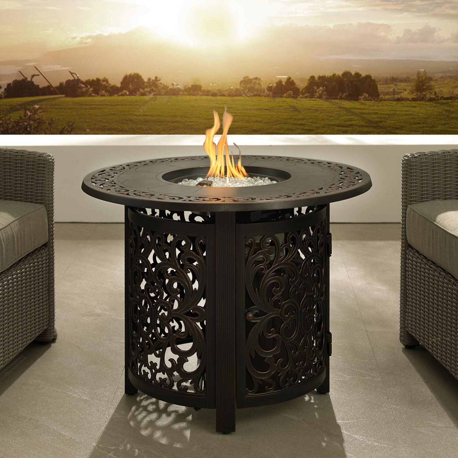 Ultimate Patio 63689 WestCay 34-Inch Round Aluminum Propane Gas Fire Pit thumbnail
