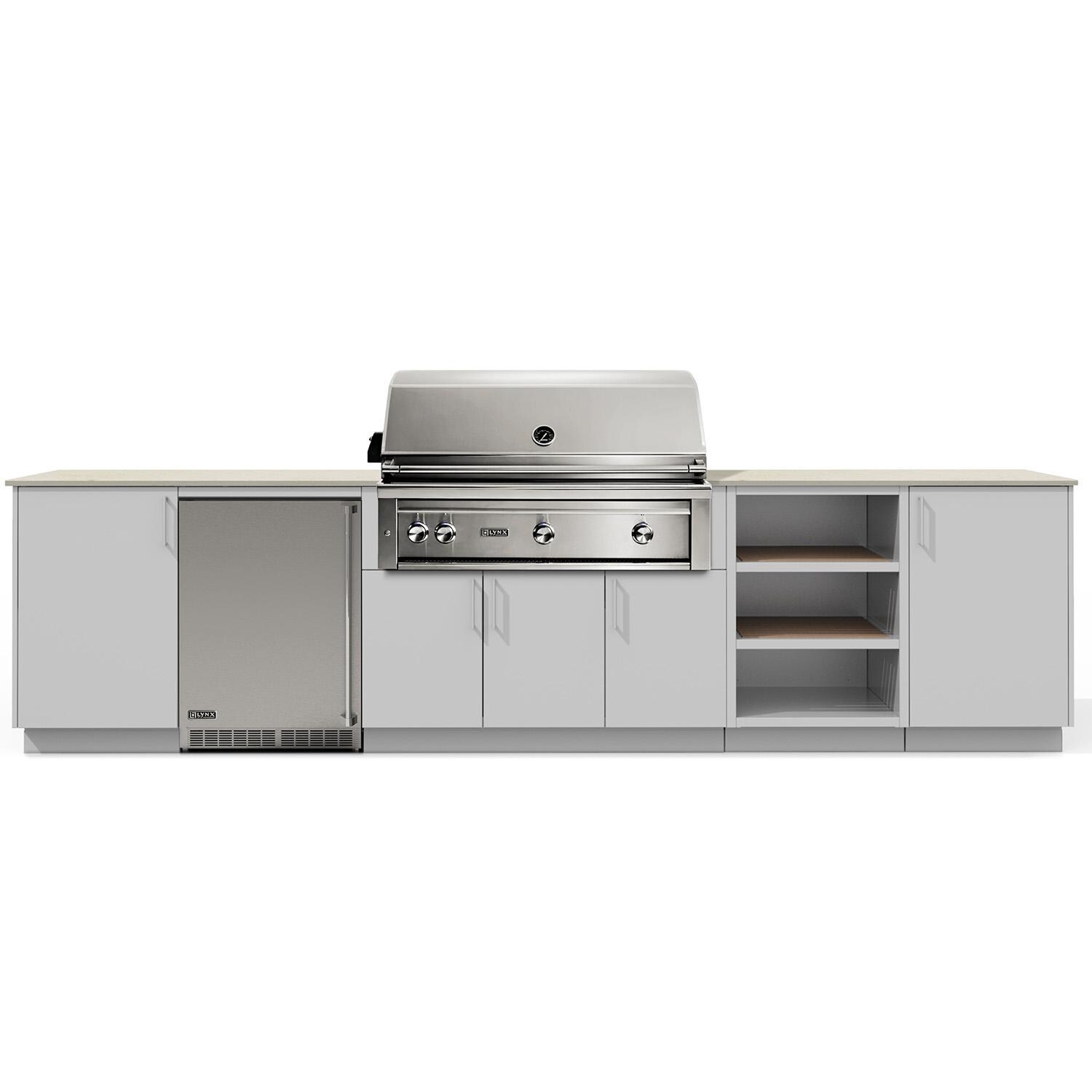 Urban Bonfire Taiga 42 Outdoor Kitchen w/ Lynx Natural Gas Grill, Refrigerator, Danae Dekton Countertop & Chantilly Finish - B-Taiga-42-Lynx-Danae-Chantilly